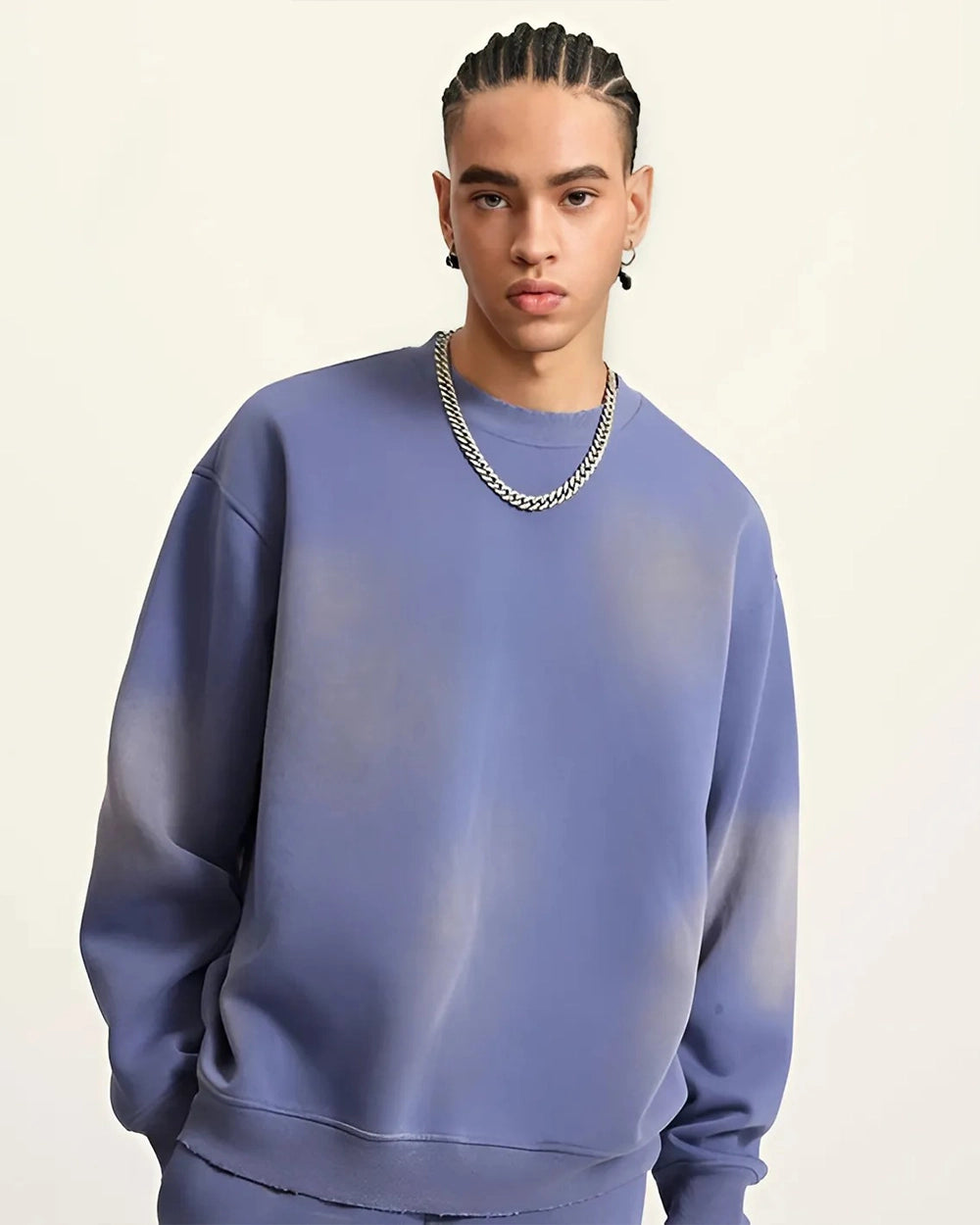 Denim Blue Streetwear Sunfade Fleeced Sweatshirt - Hanggerrz