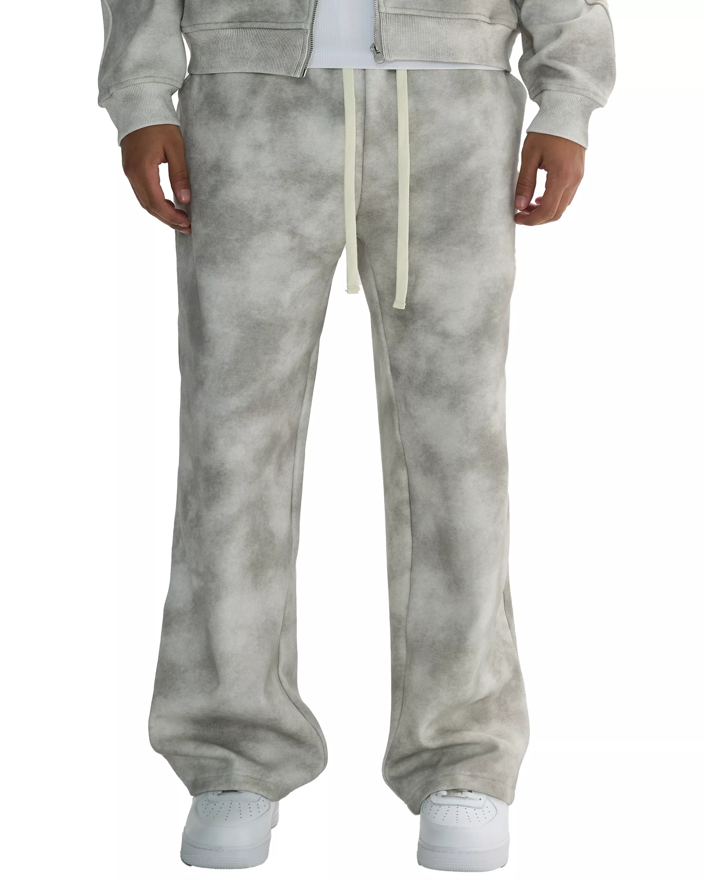 Dirty Washed Fleece Sweatpants Front Look - Hanggerrz