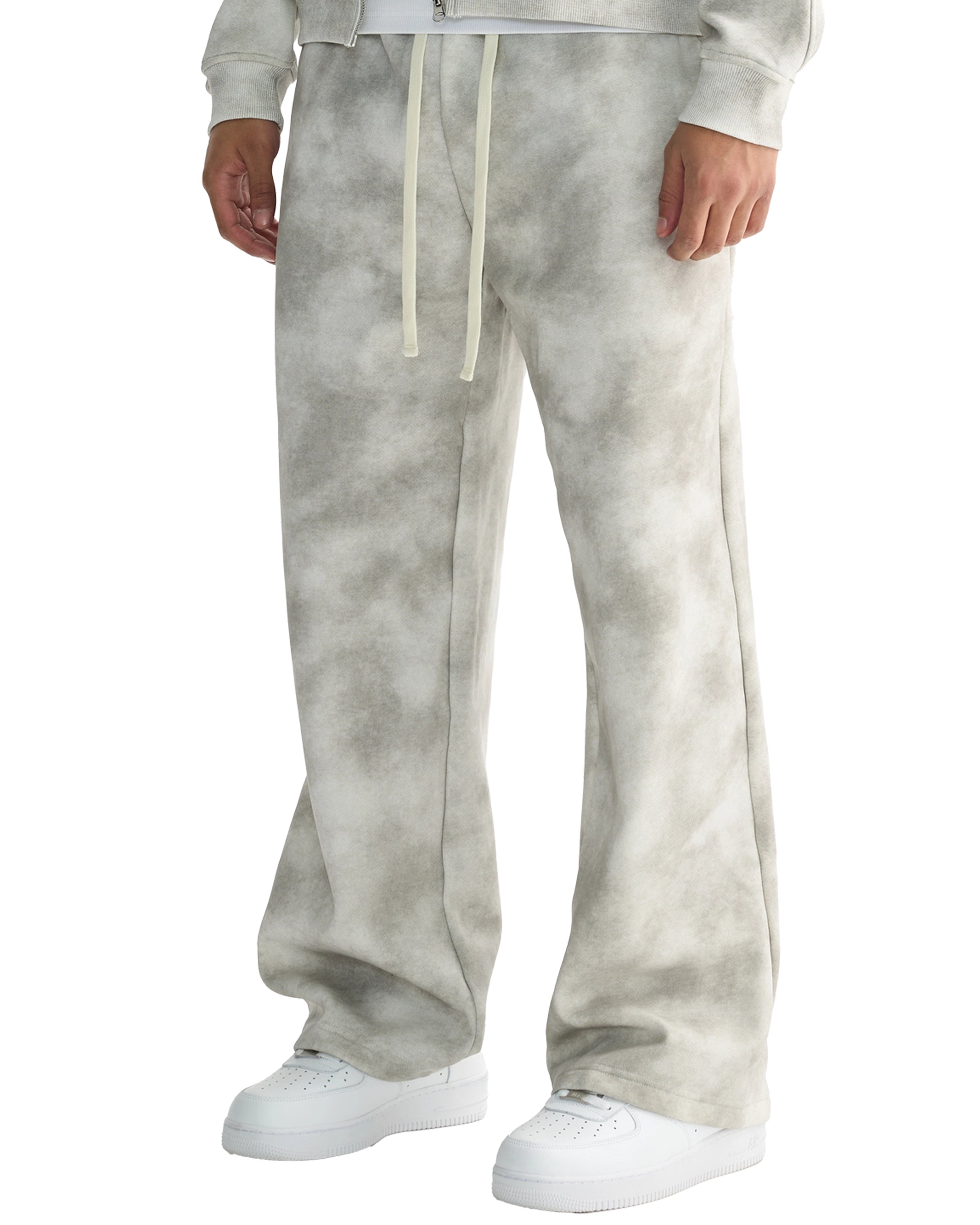 Dirty Washed Fleece Sweatpants Front Side Look - Hanggerrz