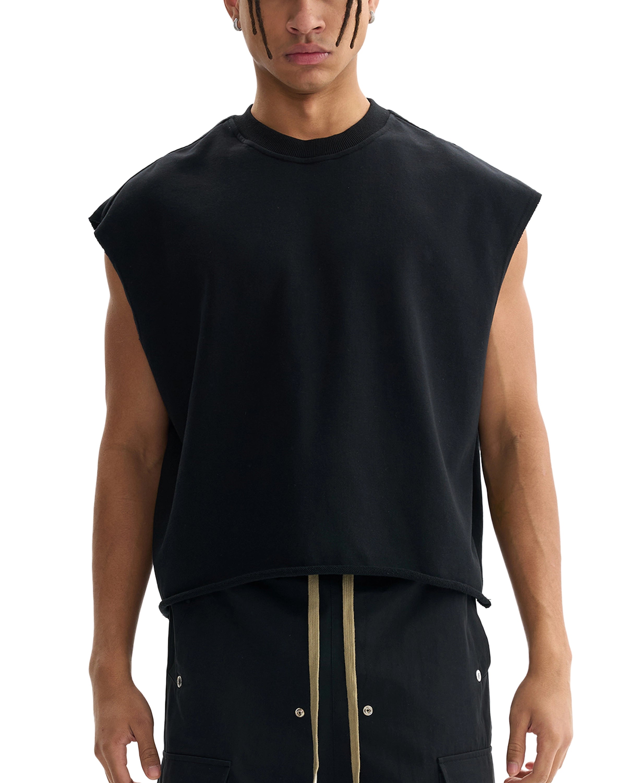 French Terry Streetwear Boxy Tank Top Front Look - Hanggerrz