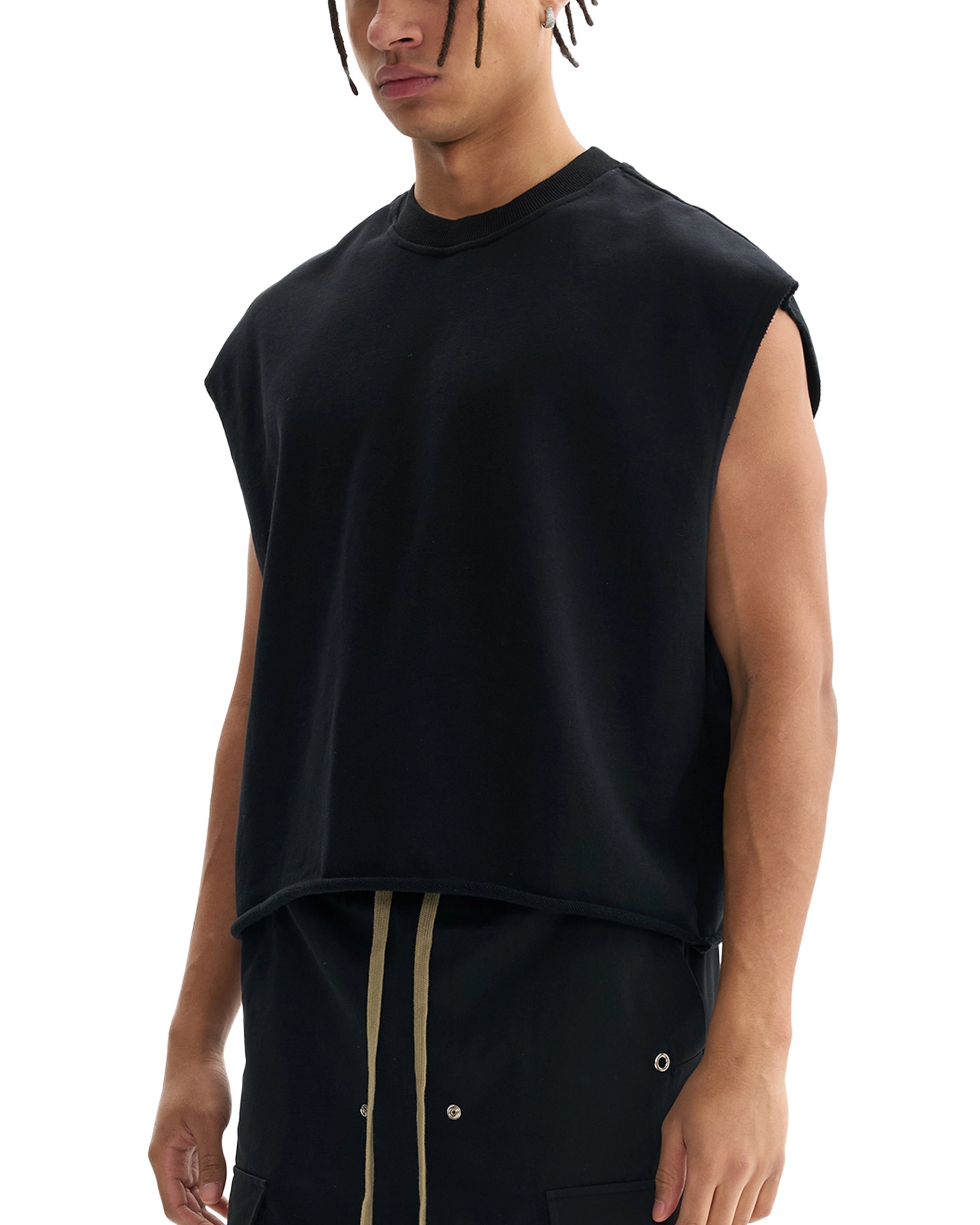 French Terry Streetwear Boxy Tank Top Left Side Look - Hanggerrz