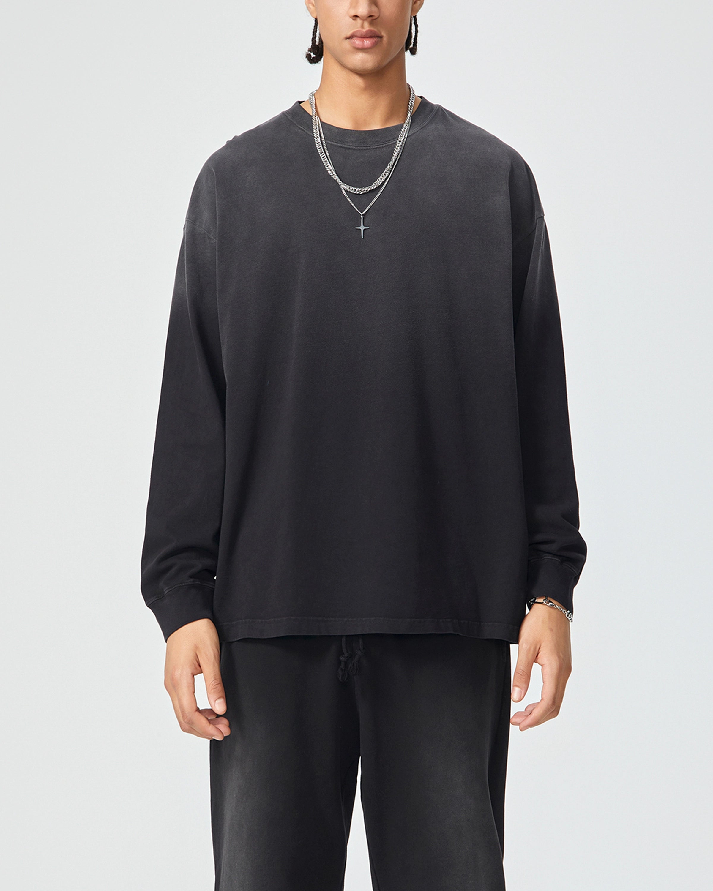 Gradient Vintage Washed Long Sleeve Tee Front Look - Hanggerrz