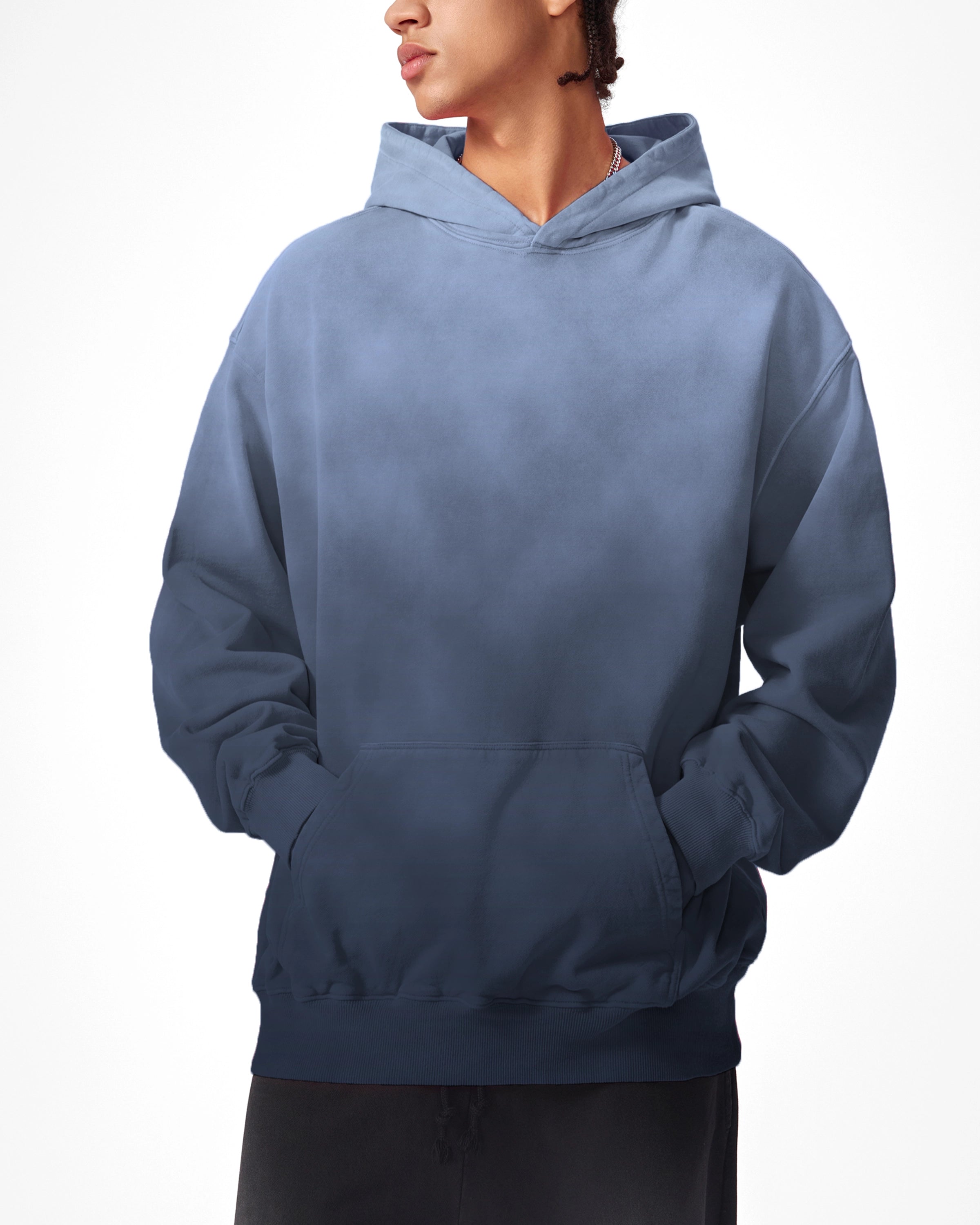 Gray Blue Heavyweight Sunfade Oversized Hoodie Front - Hanggerrz