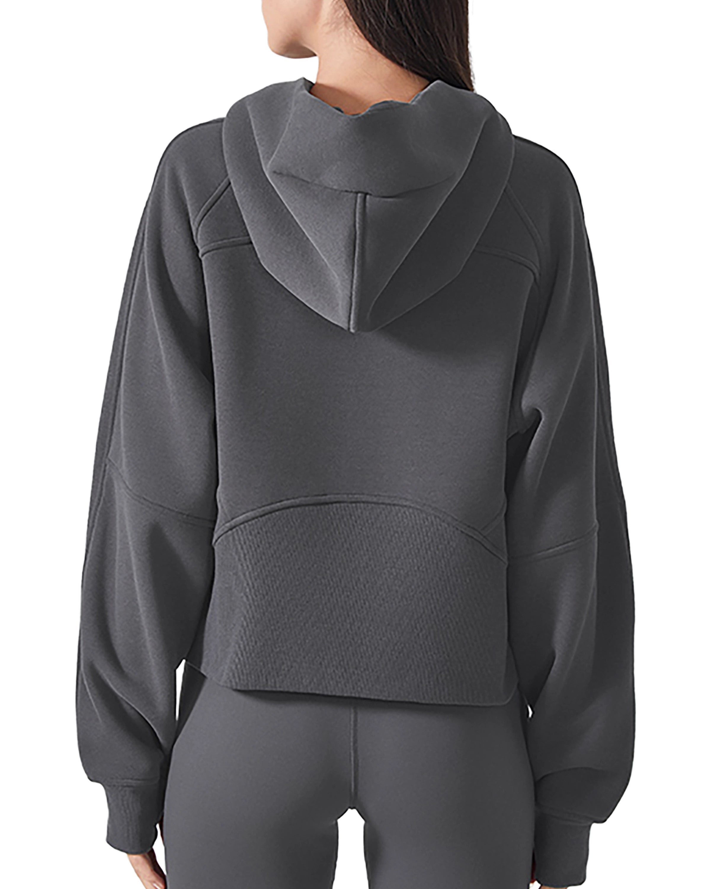 Gray Women's Zip-Through Cropped Hoodie Back Look - Hanggerrz
