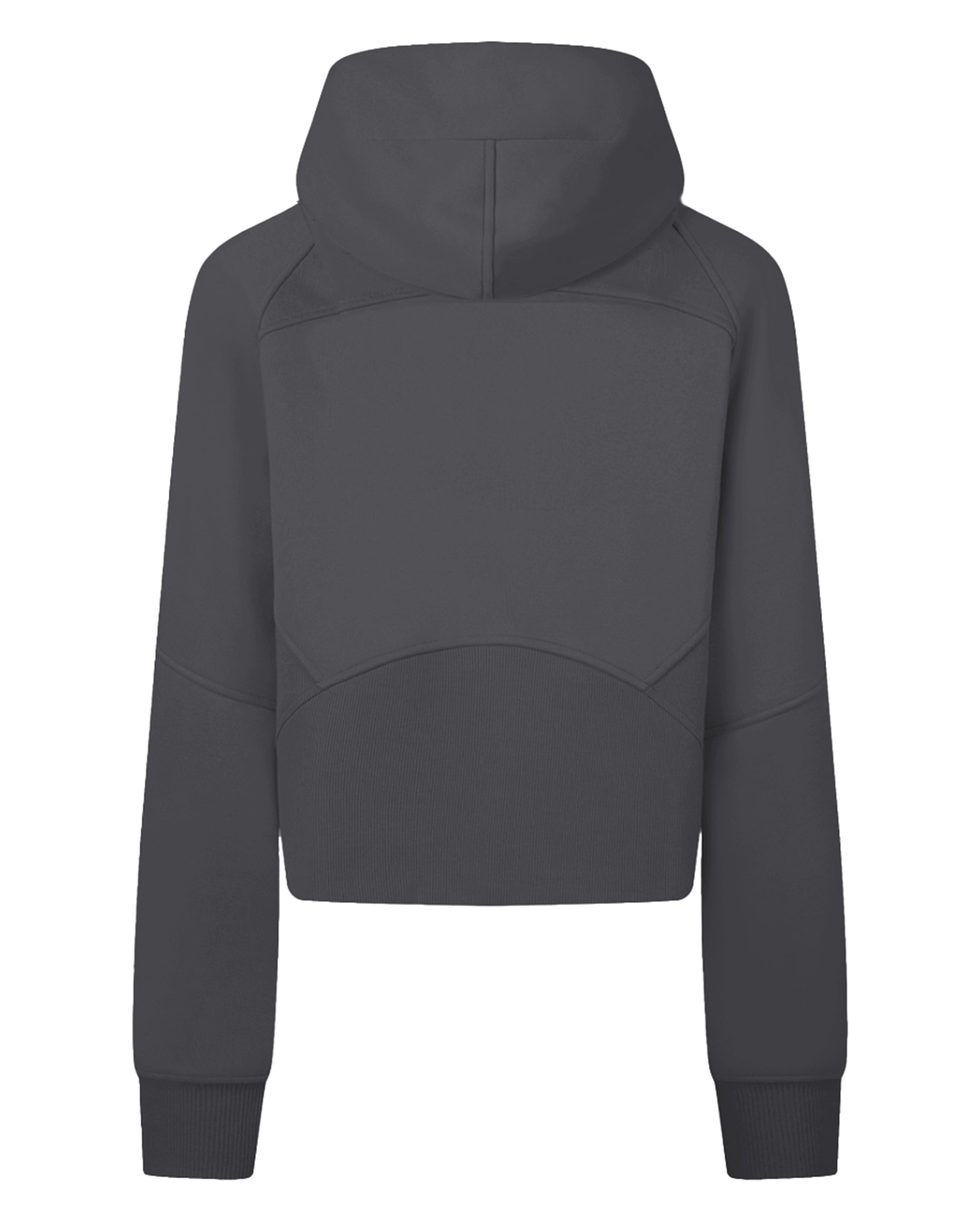 Gray Women's Zip-Through Cropped Hoodie Back Mockup - Hanggerrz