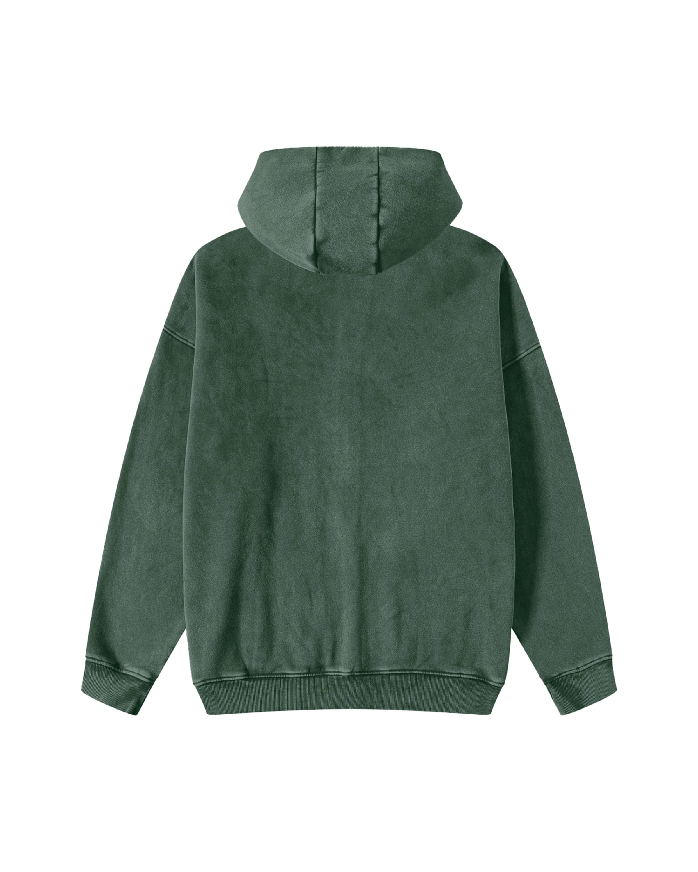 Green Snow Washed Zip-Through Hoodie Back Mockup - Hanggerrz