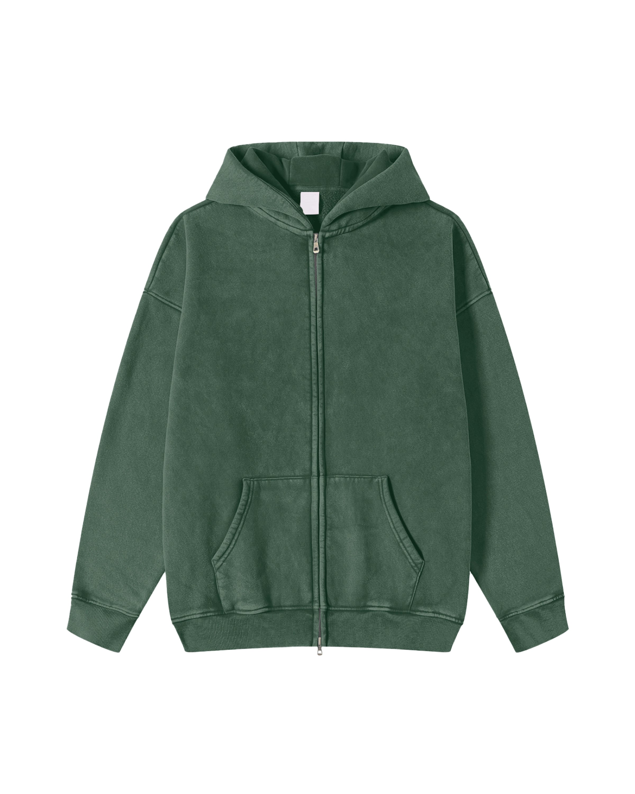 Green Snow Washed Zip-Through Hoodie Front Mockup - Hanggerrz