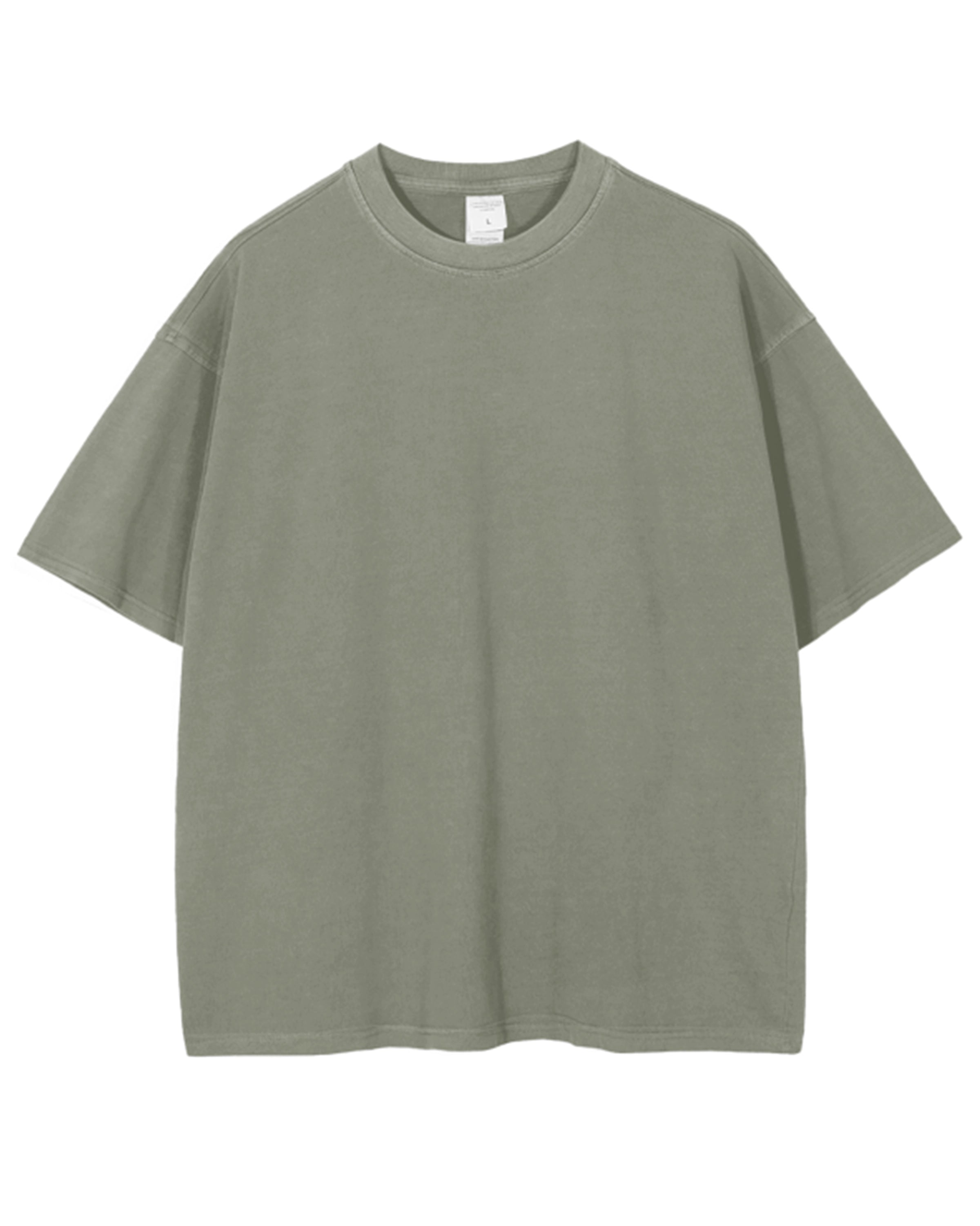 Green Streetwear Enzyme Washed Drop Shoulder T-Shirt Front Mockup - Hanggerrz