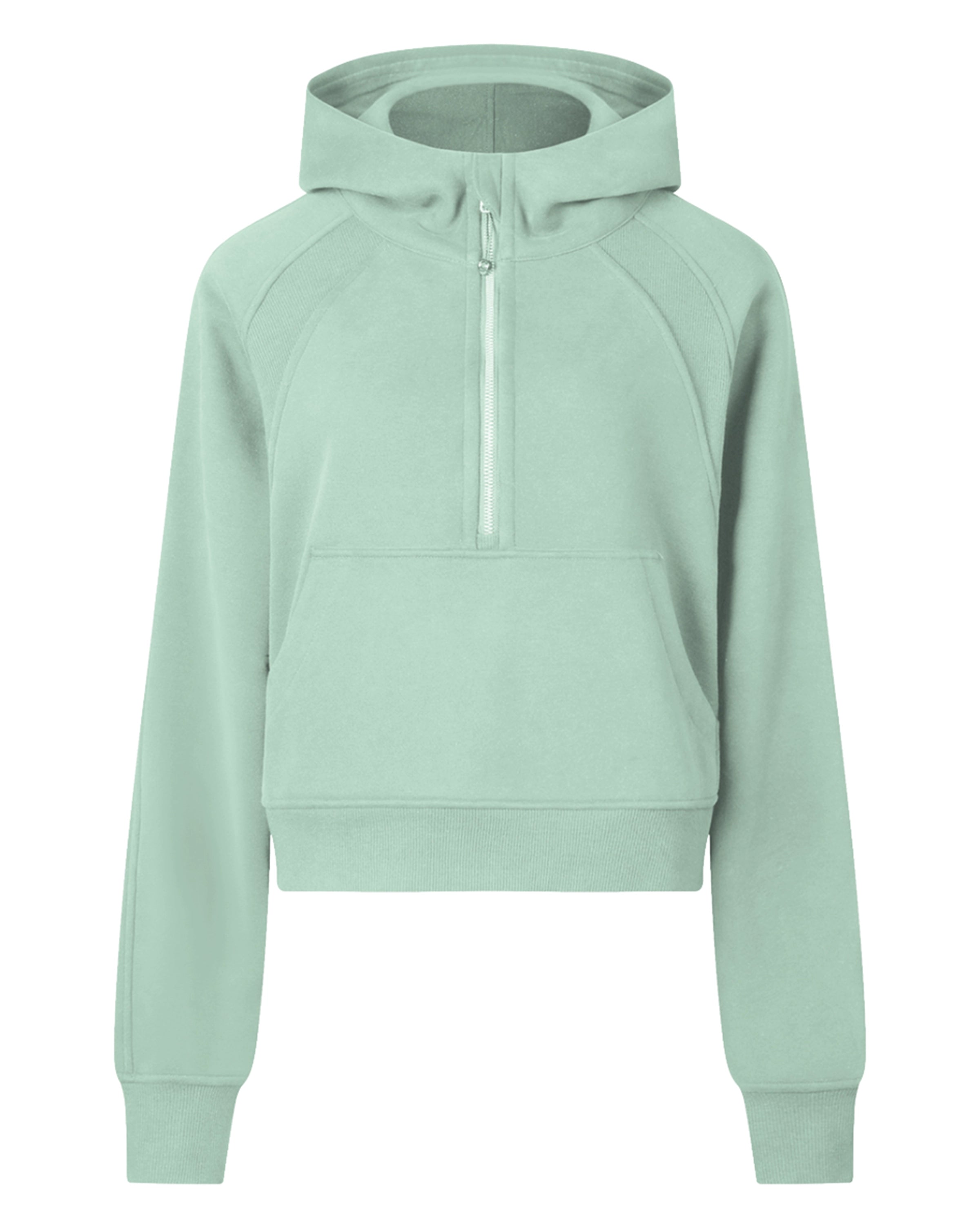 Green Women's Half-Zip Cropped Hoodie Front Mockup - Hanggerrz