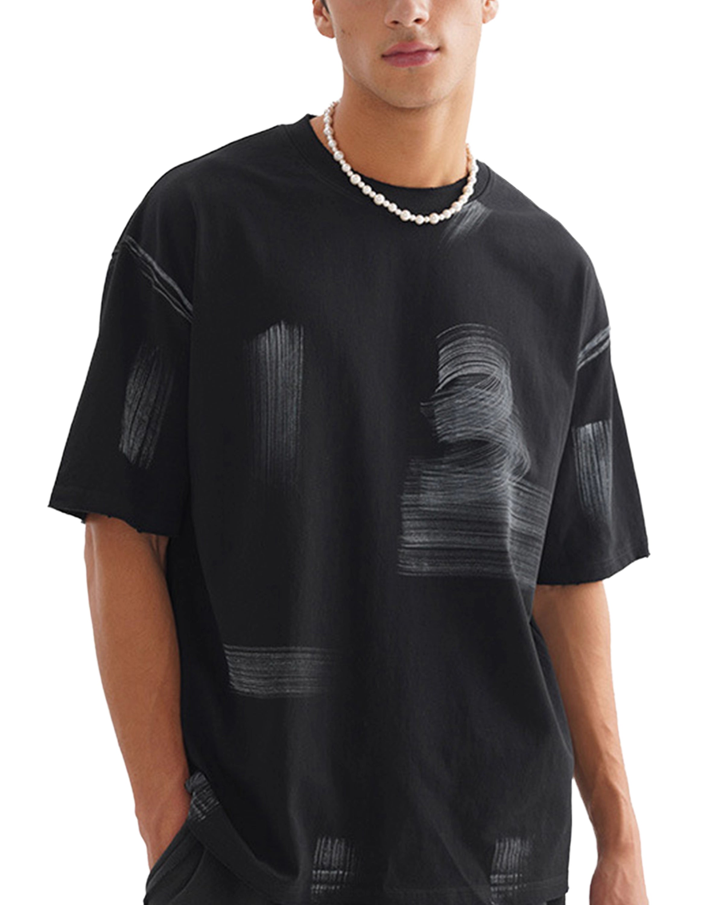 Hand Brushed Streetwear Unisex T-shirt Front Close Look - Hanggerrz
