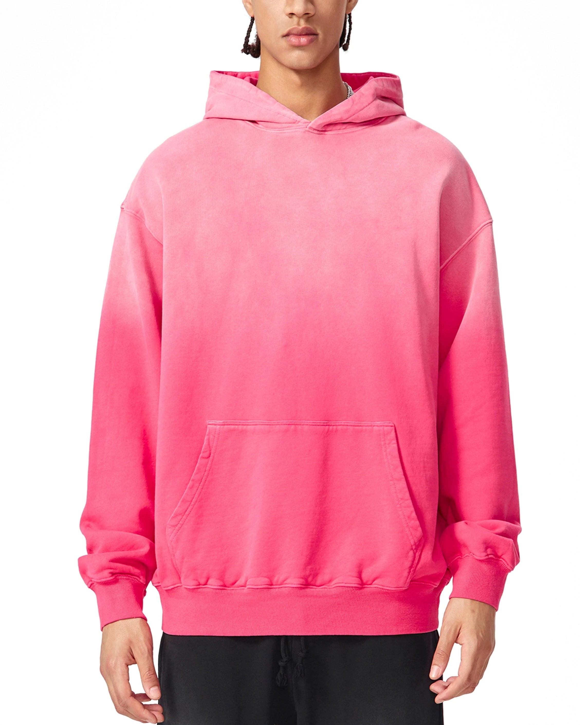 Pink Heavyweight Sunfade Oversized Hoodie Front - Hanggerrz