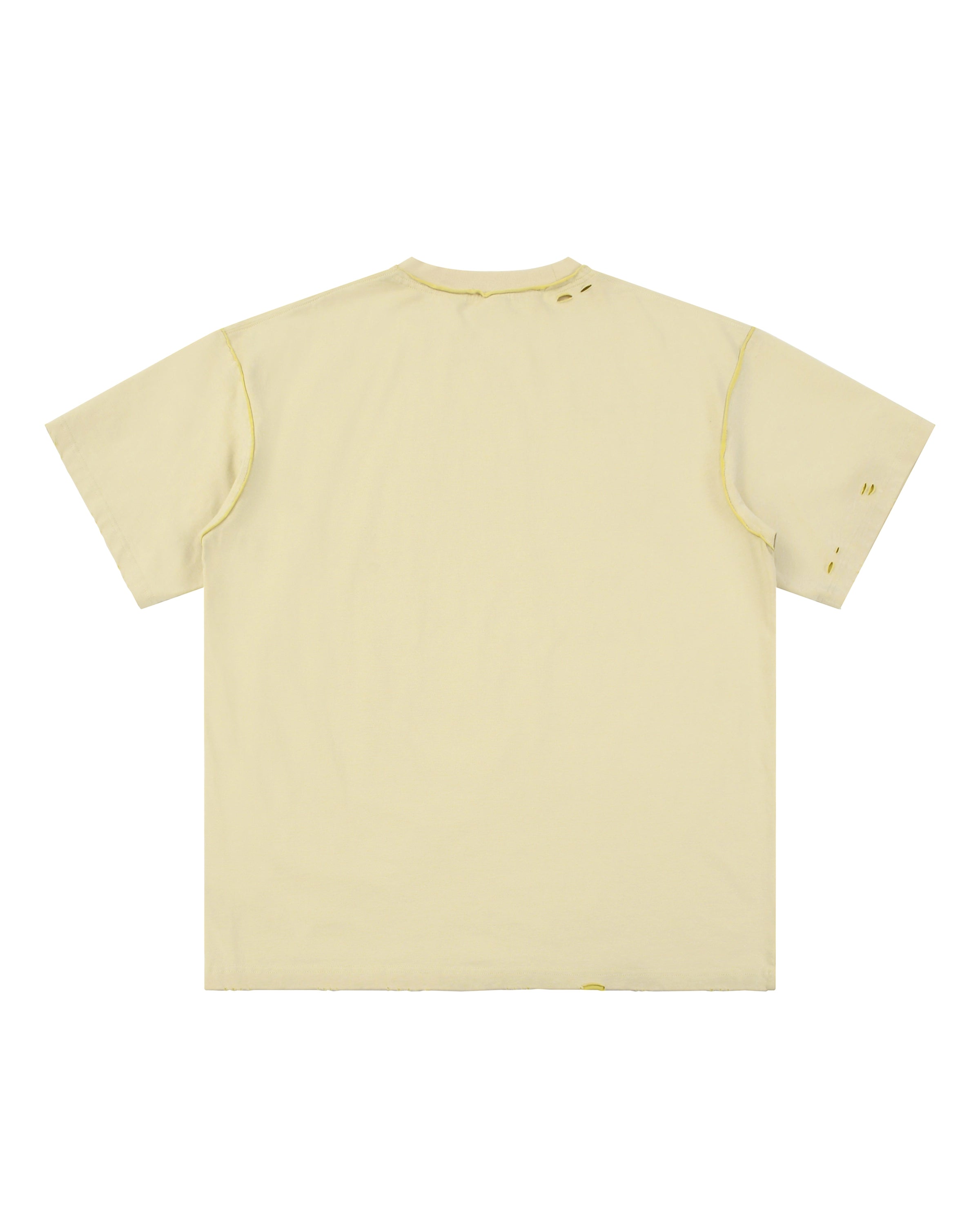 Light Apricot With Yellow Hand-frayed Reversible Streetwear T-shirt Back Mockup - Hanggerrz
