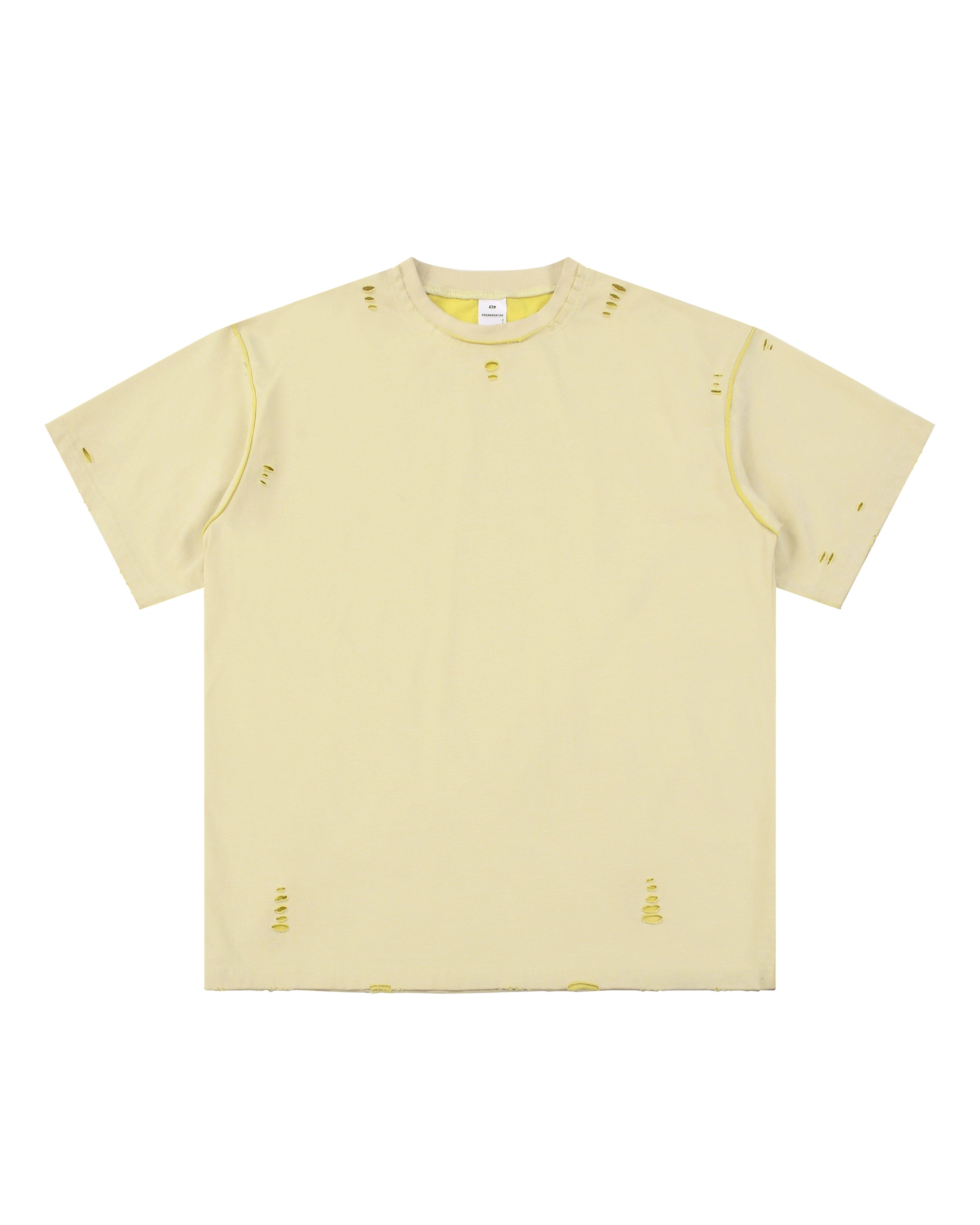 Light Apricot with Yellow Hand-frayed Reversible Streetwear T-shirt Front Mockup - Hanggerrz