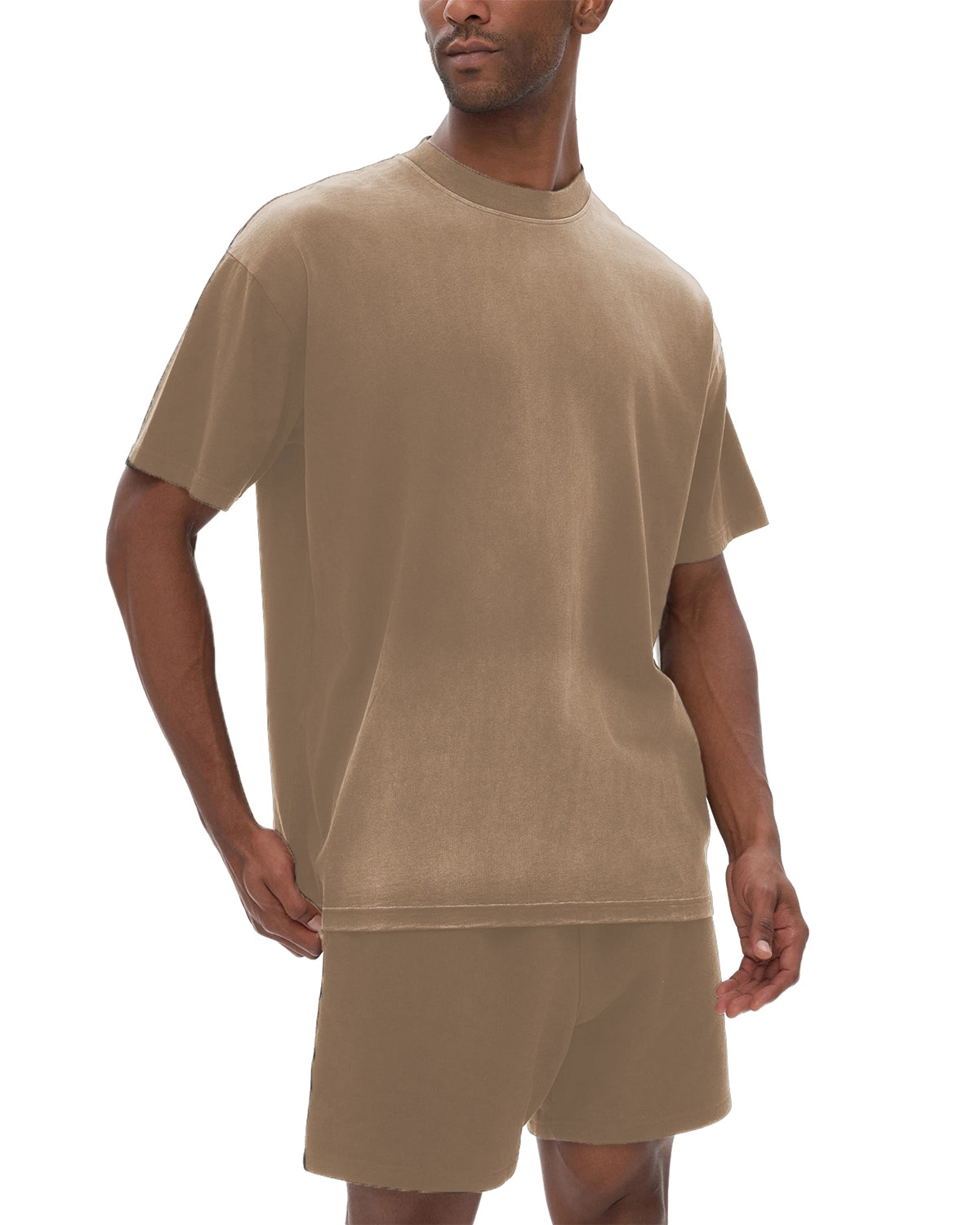 Light Brown Streetwear Sunfade Drop Shoulder T-Shirt Front - Hanggerrz