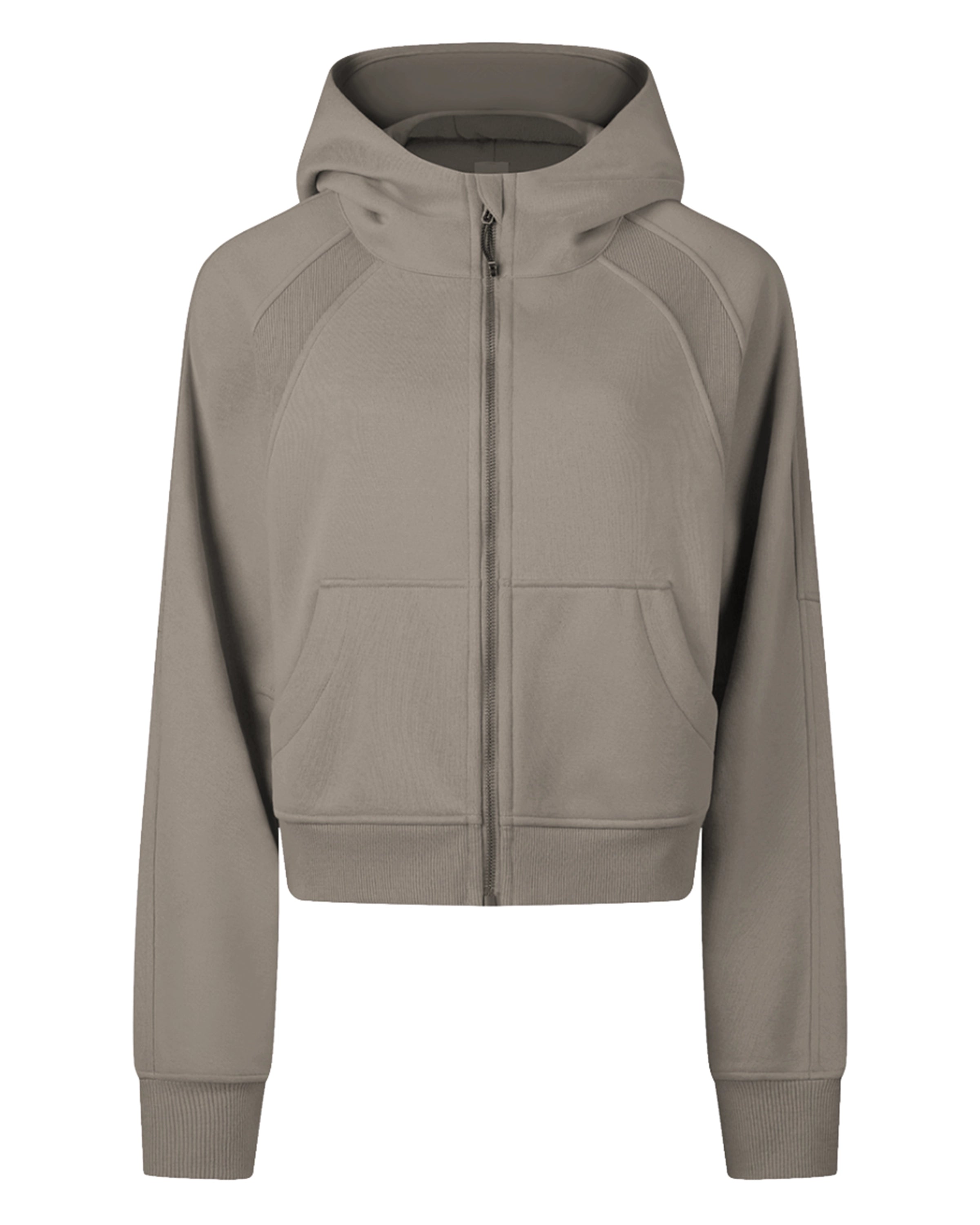 Light Gray Women's Zip-Through Cropped Hoodie Front Mockup - Hanggerrz 