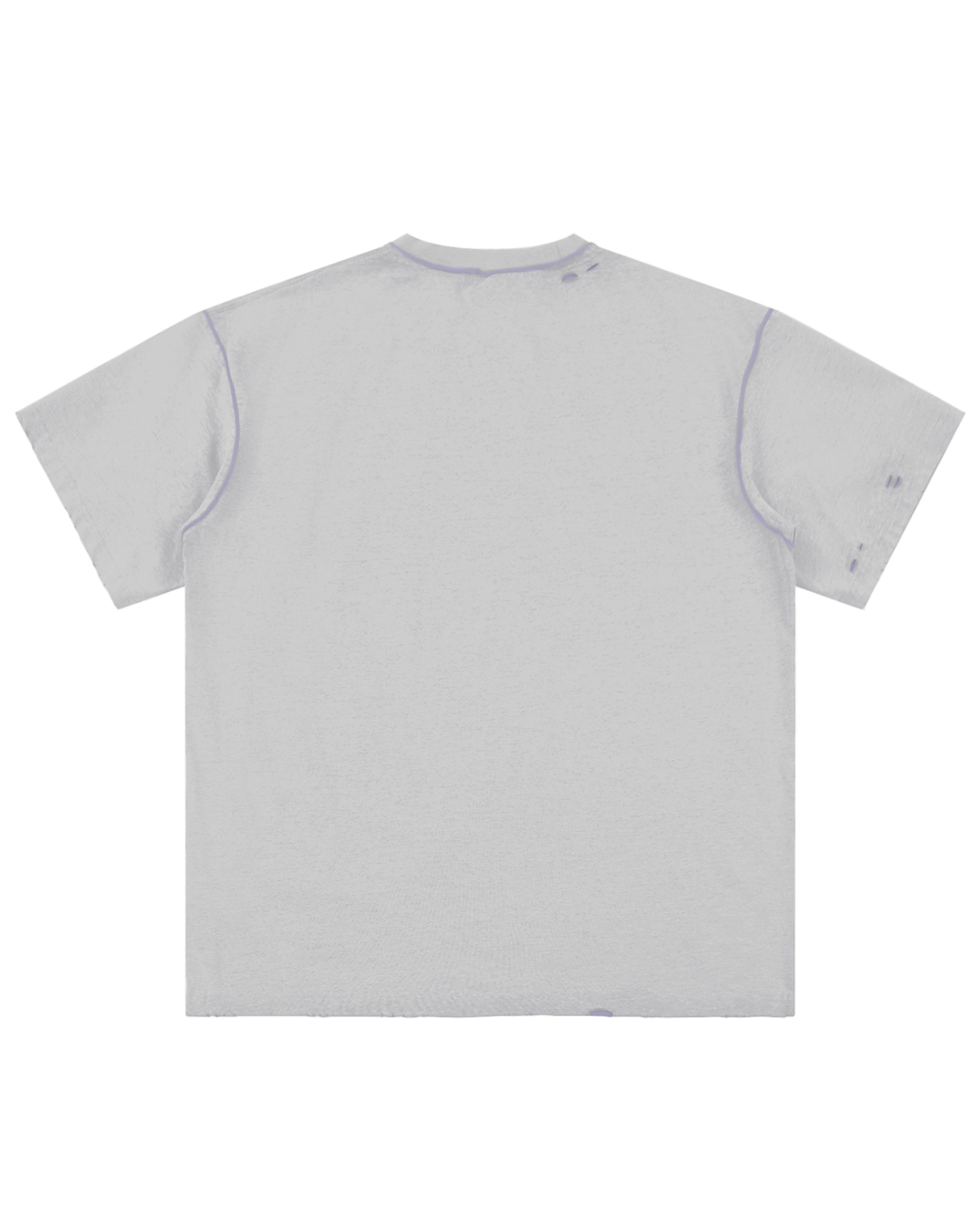 Light Gray with Purple Hand-frayed Reversible Streetwear T-shirt Back Mockup