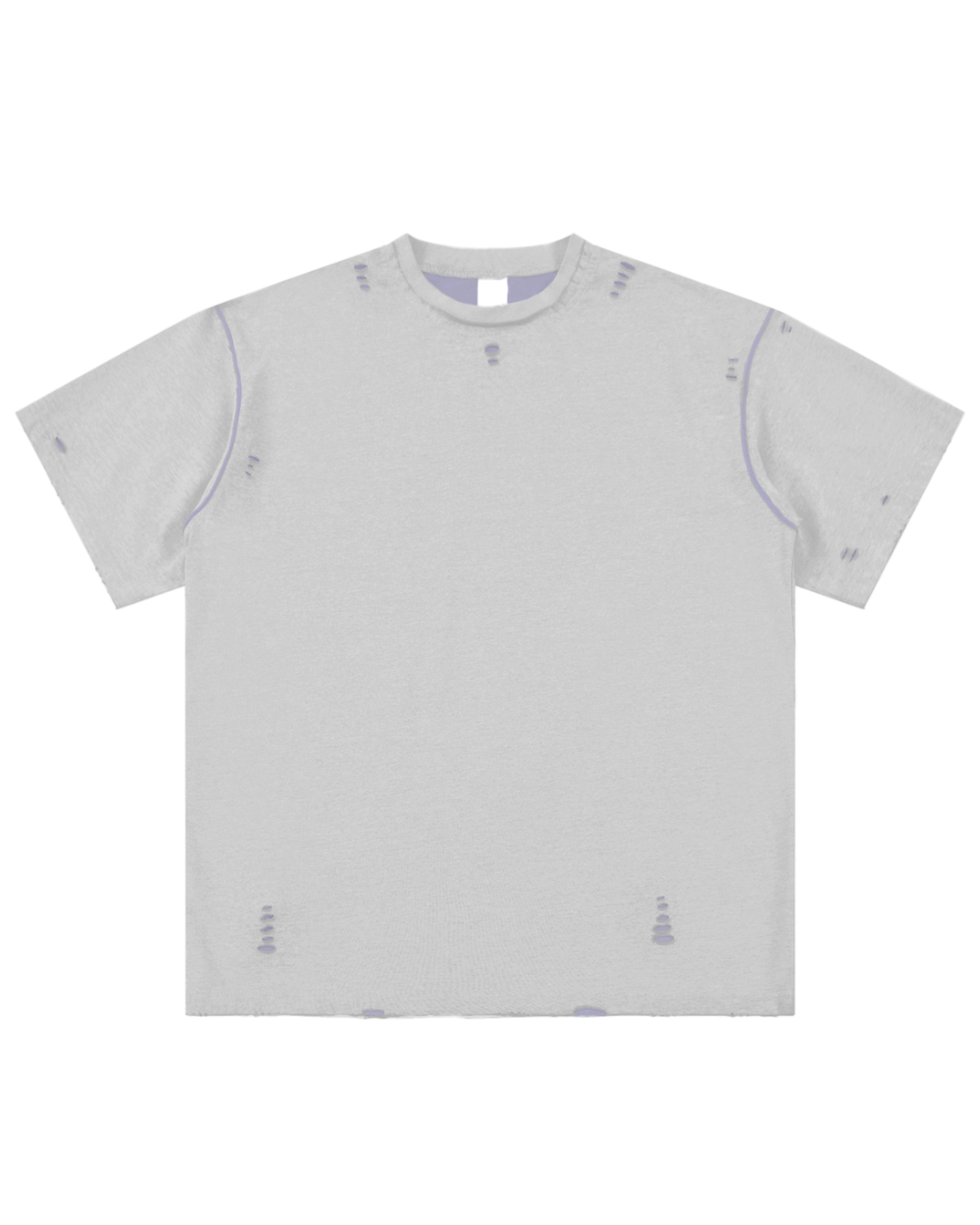 Light Gray with Purple Hand-frayed Reversible Streetwear T-shirt Front Mockup - Hanggerrz
