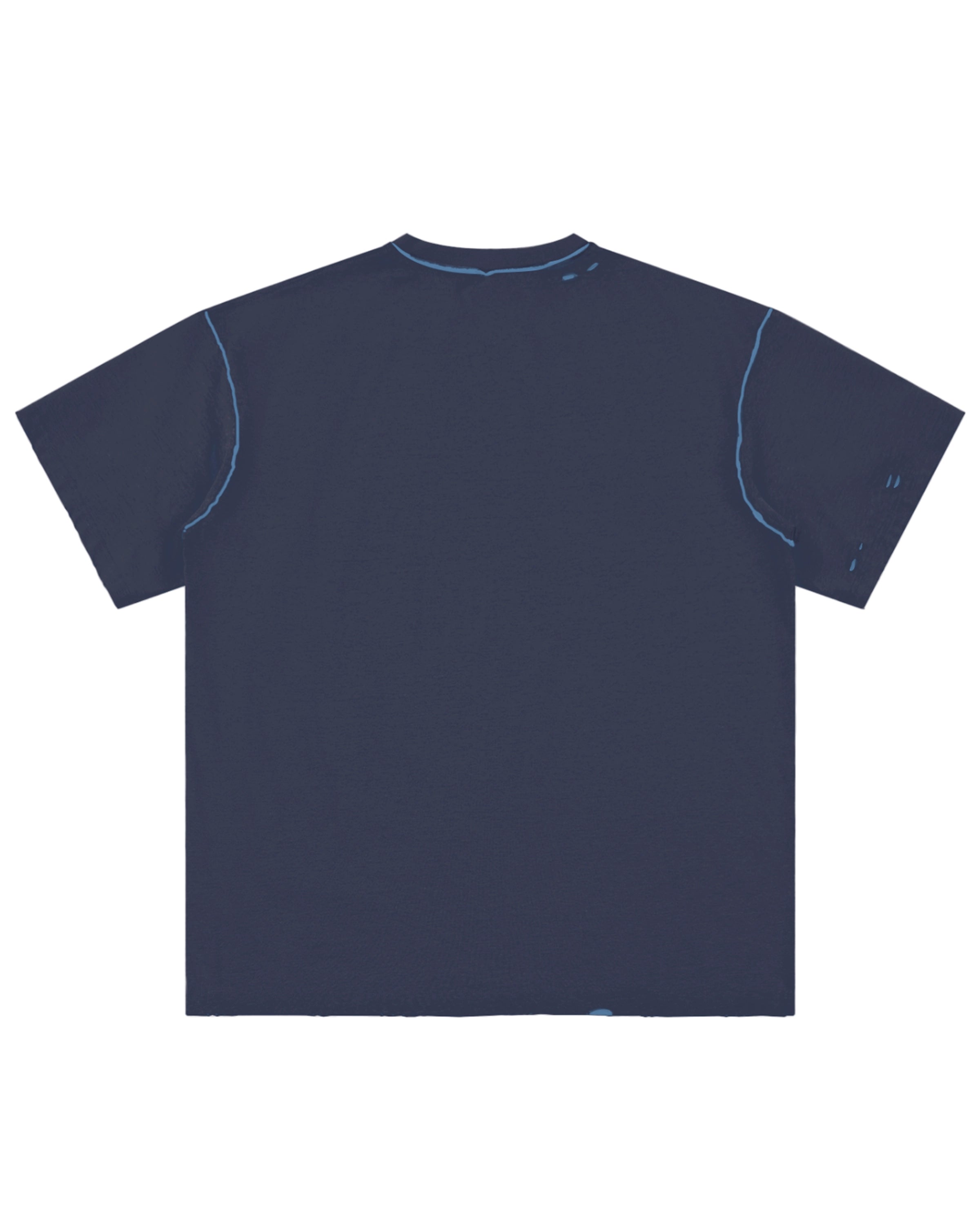 Navy Blue with Light Blue Hand-frayed Reversible Streetwear T-shirt Back Mockup - Hanggerrz