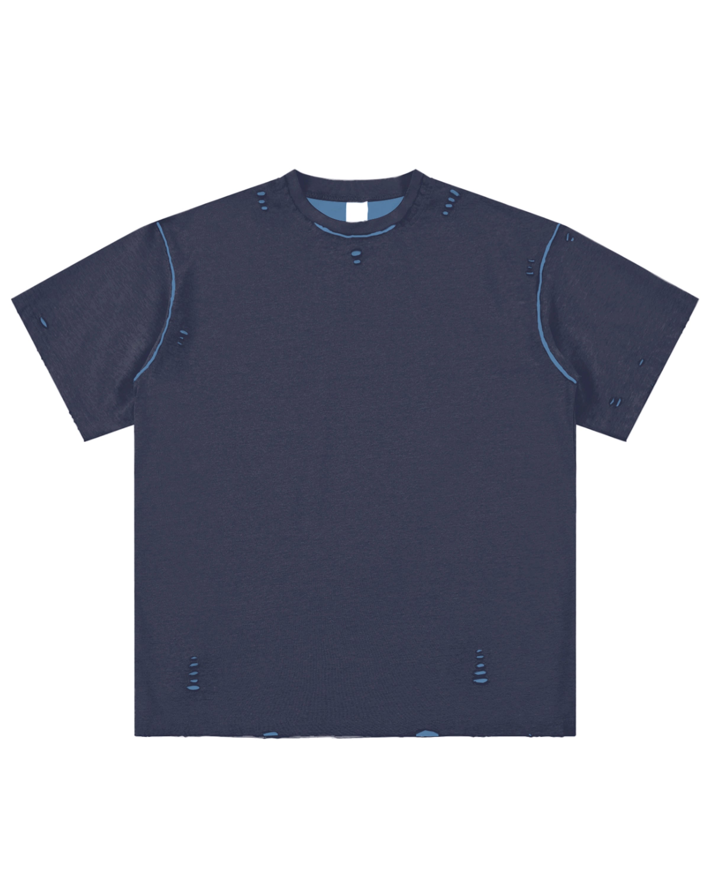 Navy Blue with Light Blue Hand-frayed Reversible Streetwear T-shirt Front Mockup - Hanggerrz
