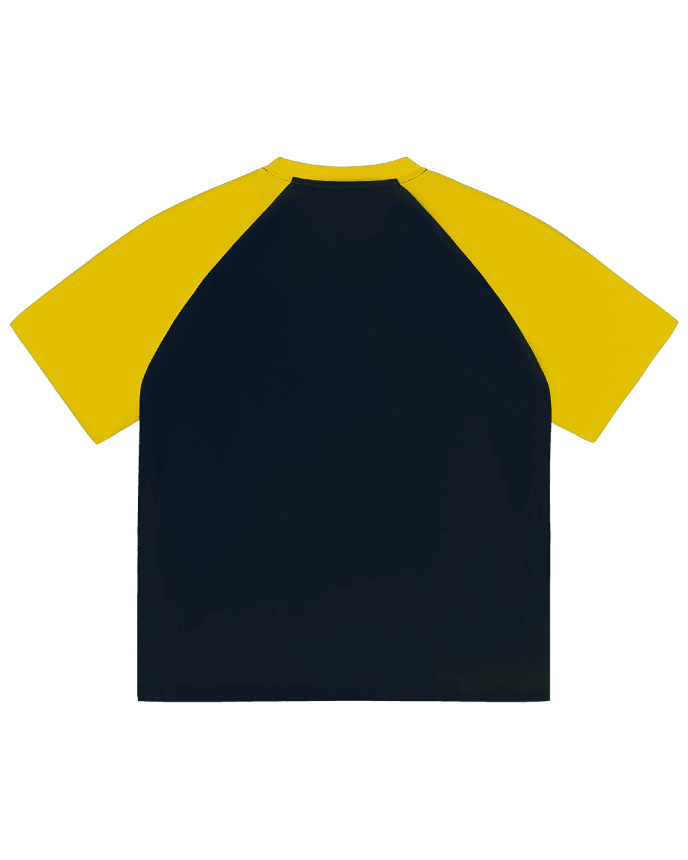 Navy Blue with Yellow Color-Blocked Raglan Sleeve T-shirt Back Mockup - Hanggerrz