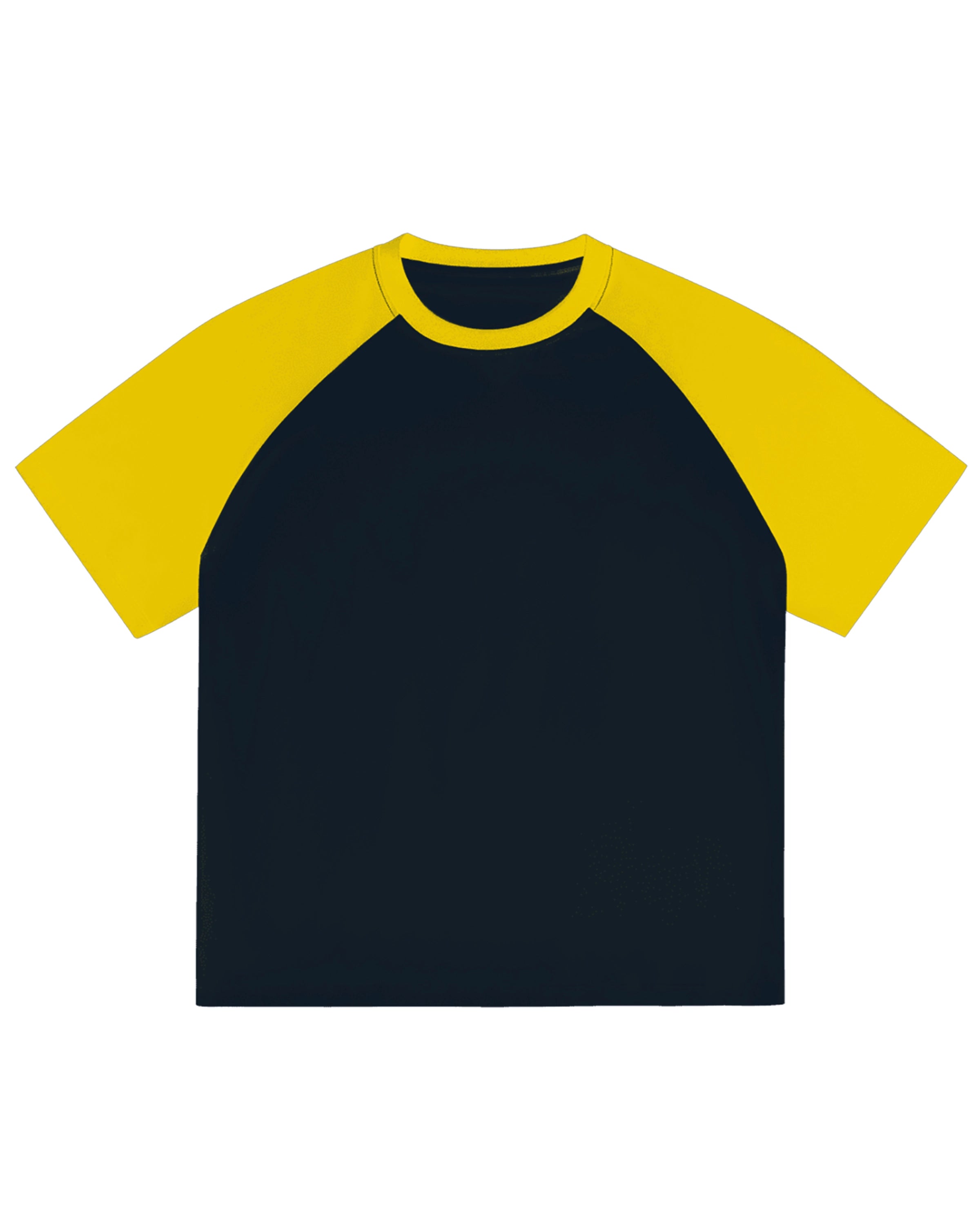 Navy Blue with Yellow Color-Blocked Raglan Sleeve T-shirt Front Mockup - Hanggerrz