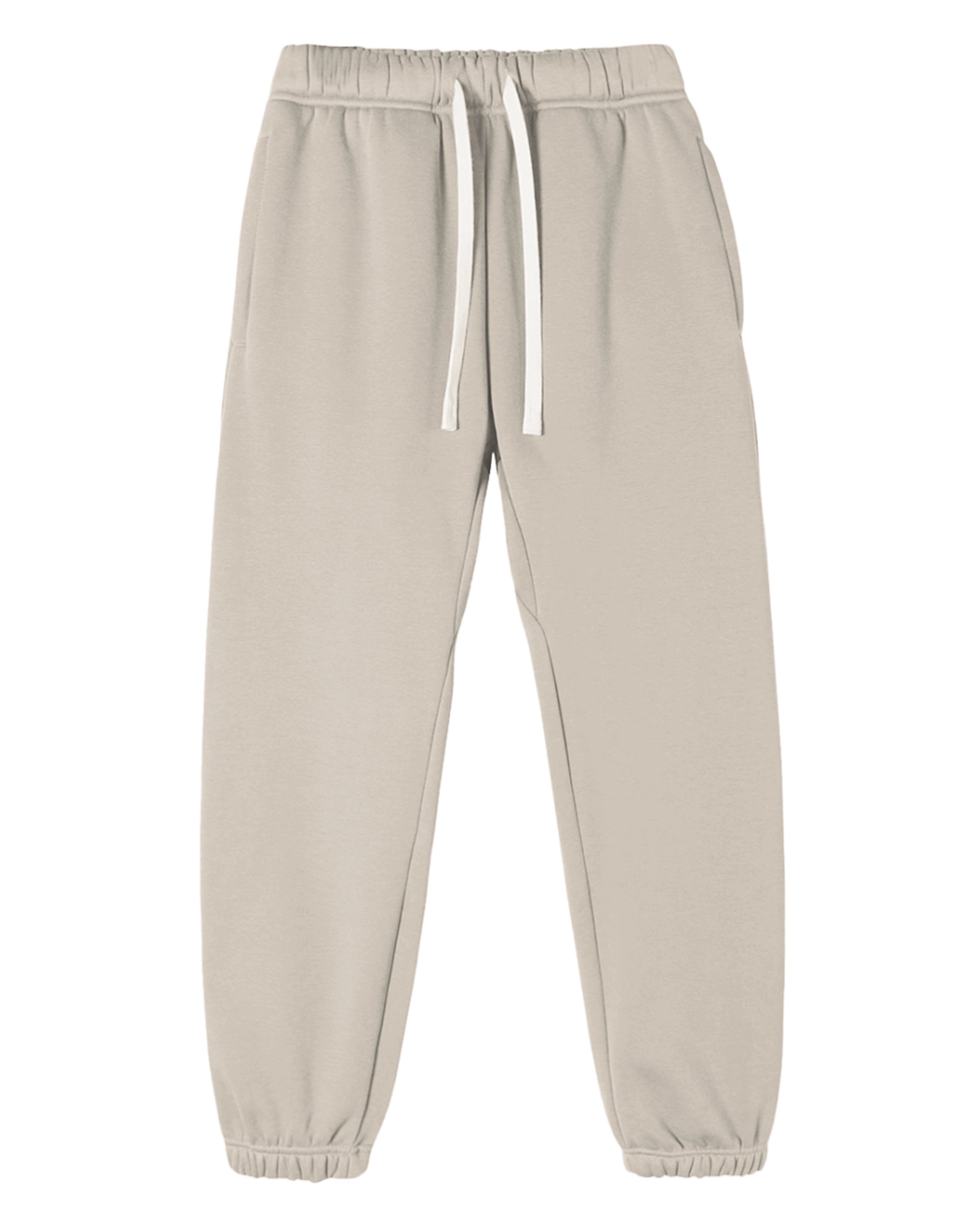 Oat Gray Streetwear Loose Fit Essential Joggers Front Mockup - Hanggerrz