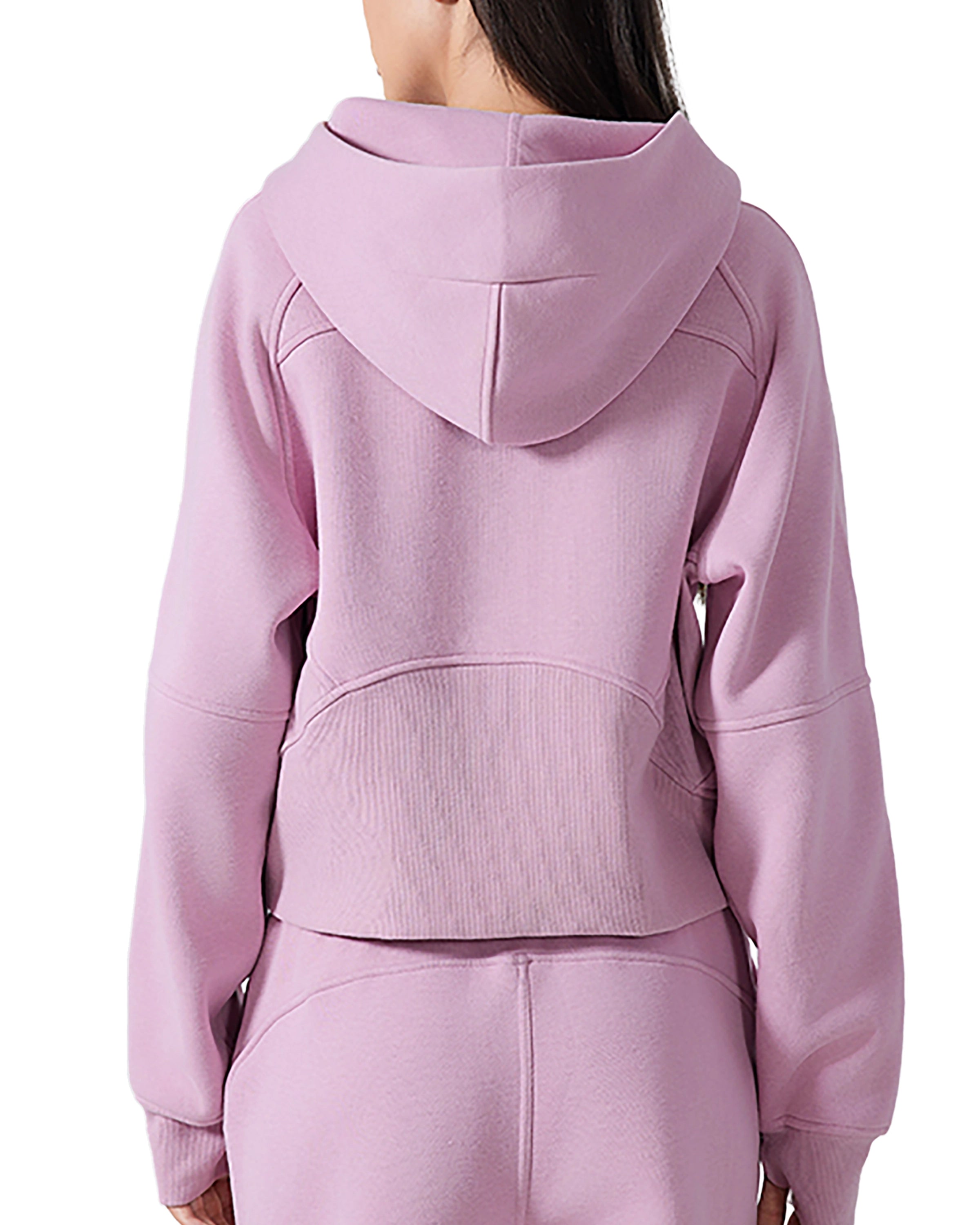 Pink Women's Half-Zip Cropped Hoodie Back Look - Hanggerrz