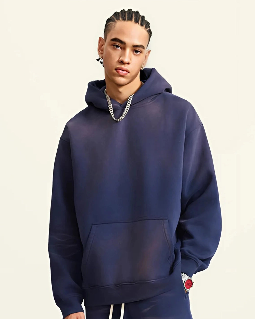 Royal Blue Streetwear Sunfade Fleeced Hoodie - Hanggerrz