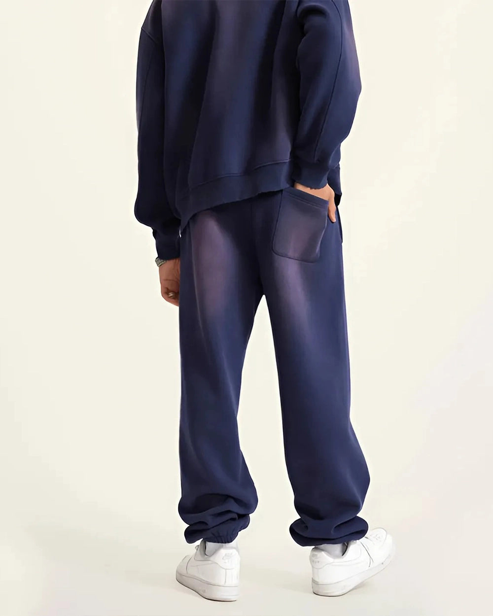 Royal Blue Streetwear Sunfade Fleeced Jogger Back View - Hanggerrz