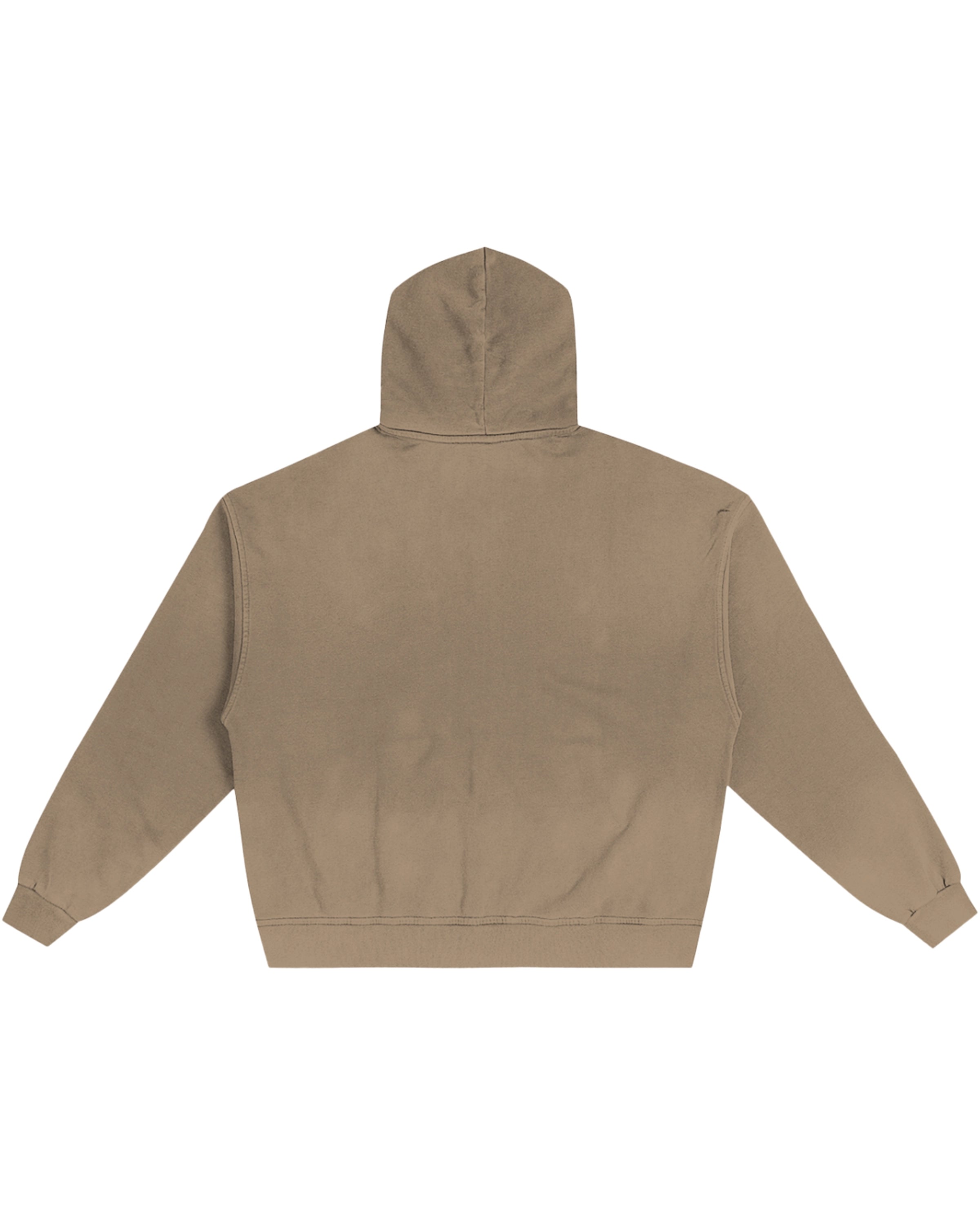 Sand Apricot Hand-Frayed Sunfade Zip Hoodie Back Mockup - Hanggerrz