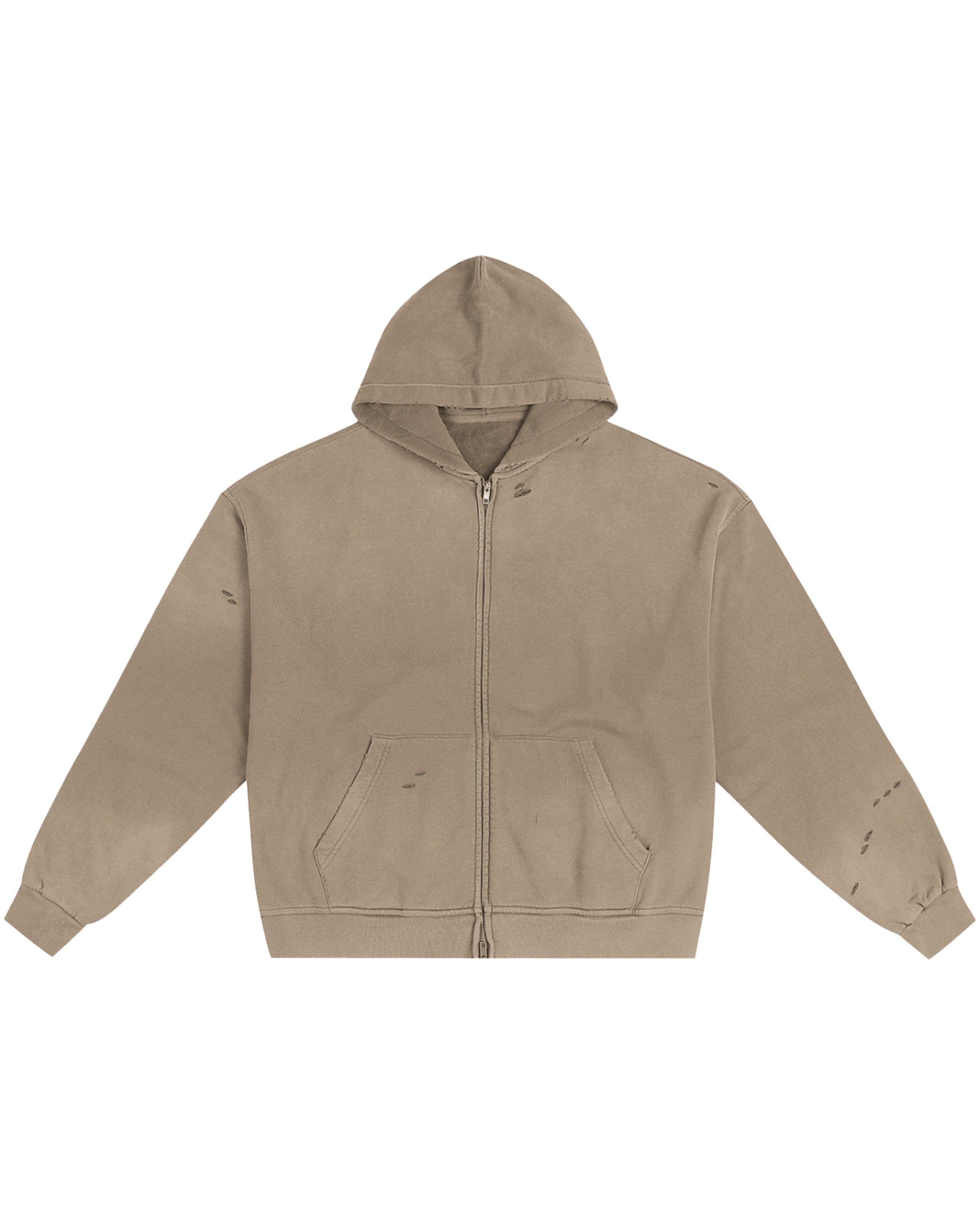 Sand Apricot Hand-Frayed Sunfade Zip Hoodie Front Mockup - Hanggerrz