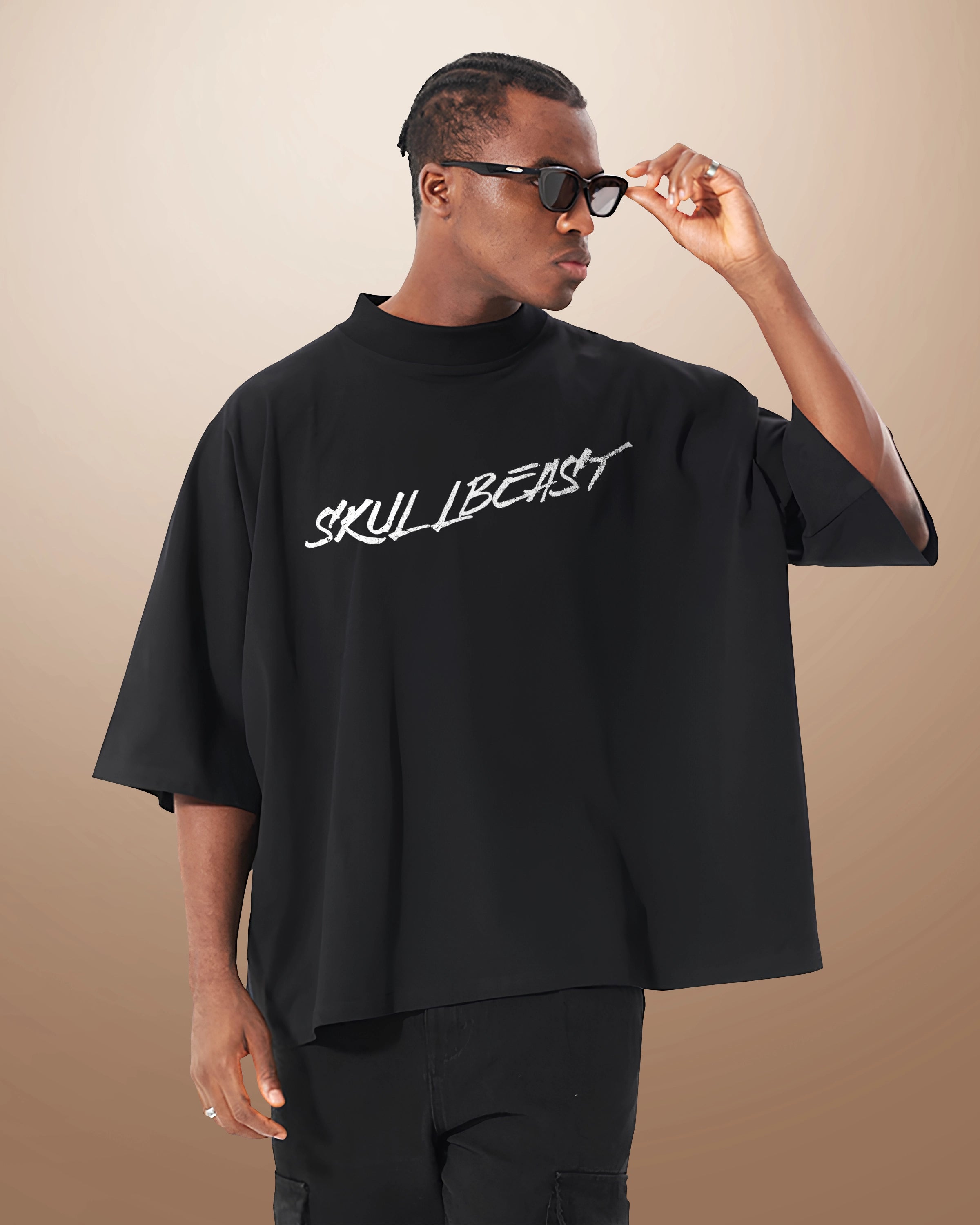 Skull Beast Oversize One-piece Pattern Cut Boxy T-shirt - Hanggerrz