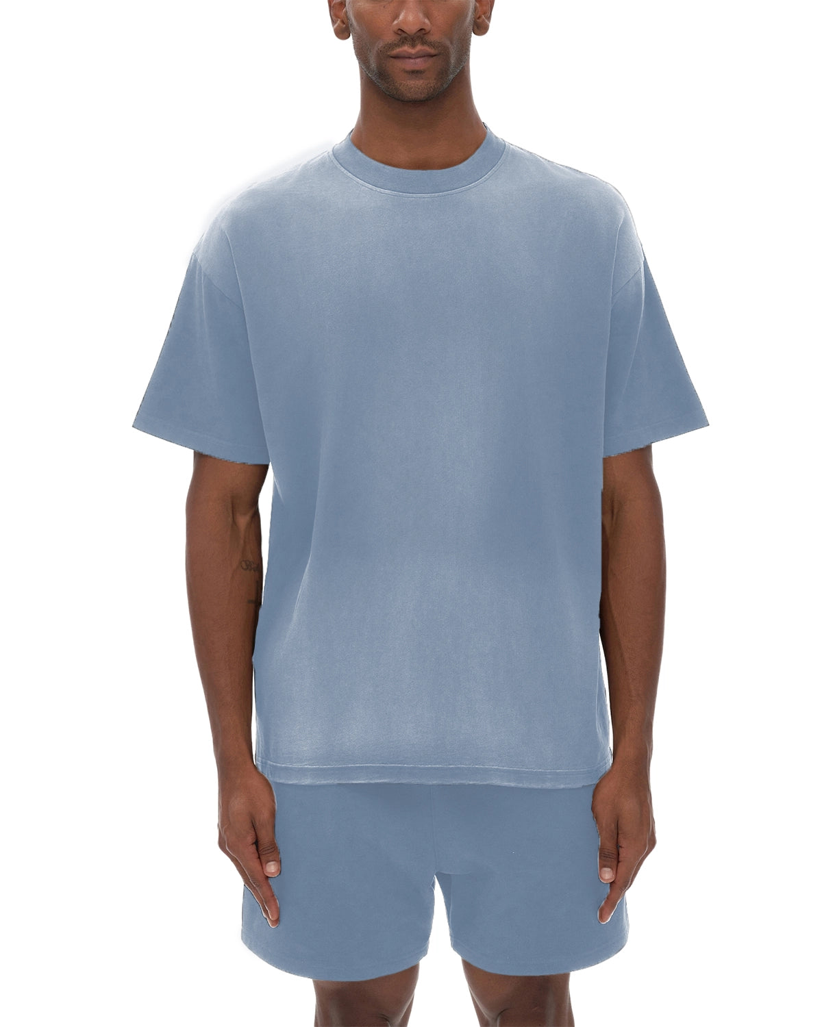 Sky Blue Streetwear Sunfade Drop Shoulder T-Shirt Front - Hanggerrz