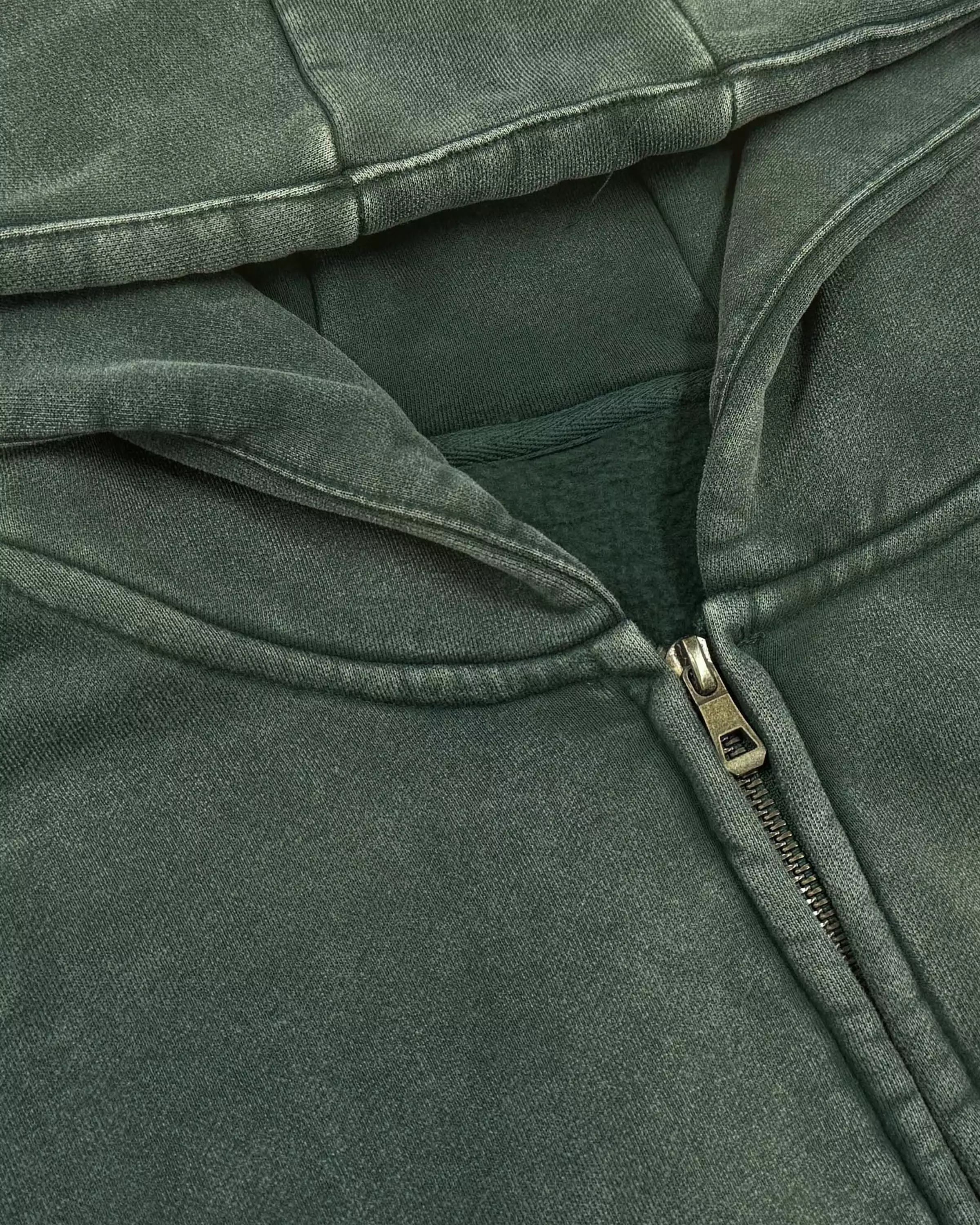 Snow Washed Zip-Through Hoodie Hood - Hanggerrz