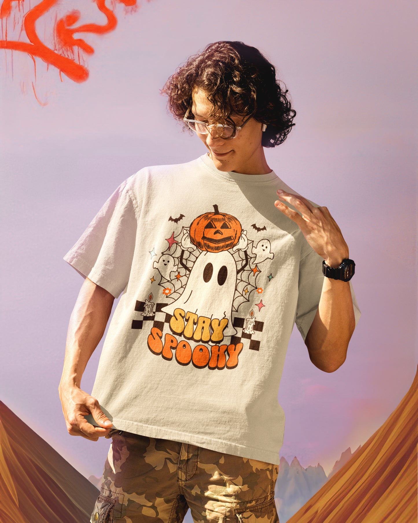 Stay Spooky Drop Shoulder Seamless T-Shirt - Hanggerrz