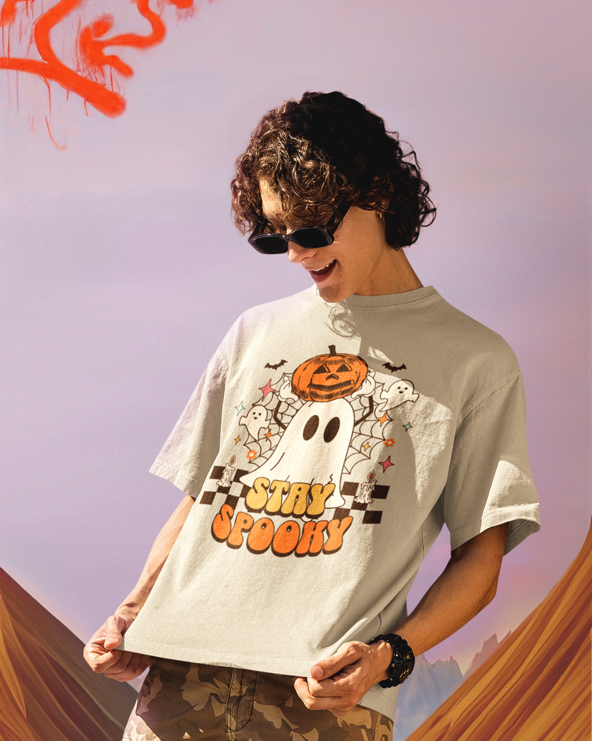 Stay Spooky Drop Shoulder Seamless T-Shirt - Hanggerrz