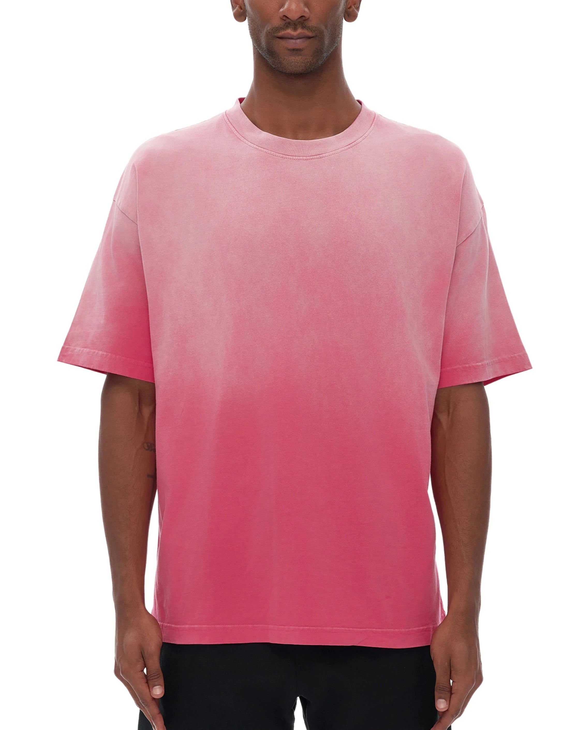 Pink Streetwear Loose Fit Sunfade T-shirt Front - Hanggerrz