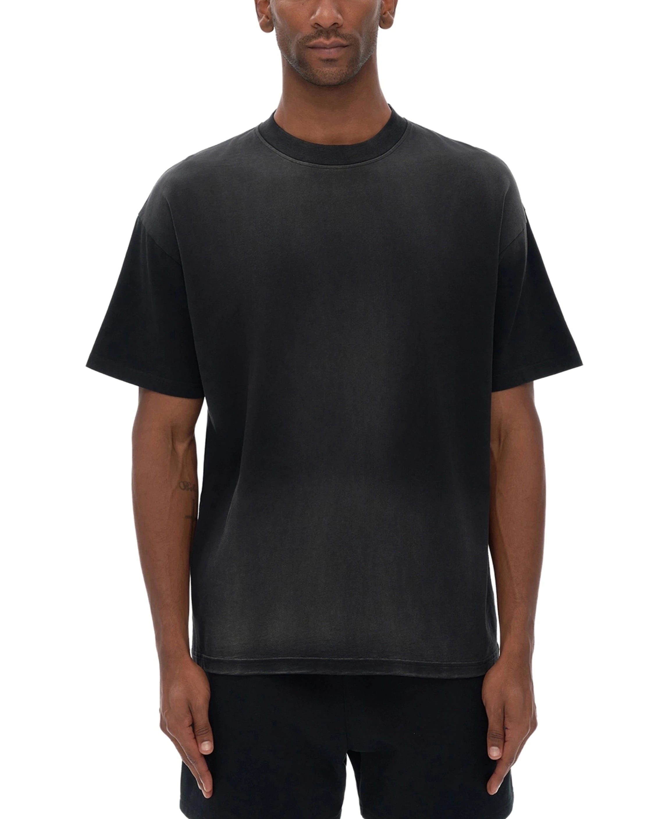 Black Streetwear Sunfade Drop Shoulder T-Shirt Front - Hanggerrz