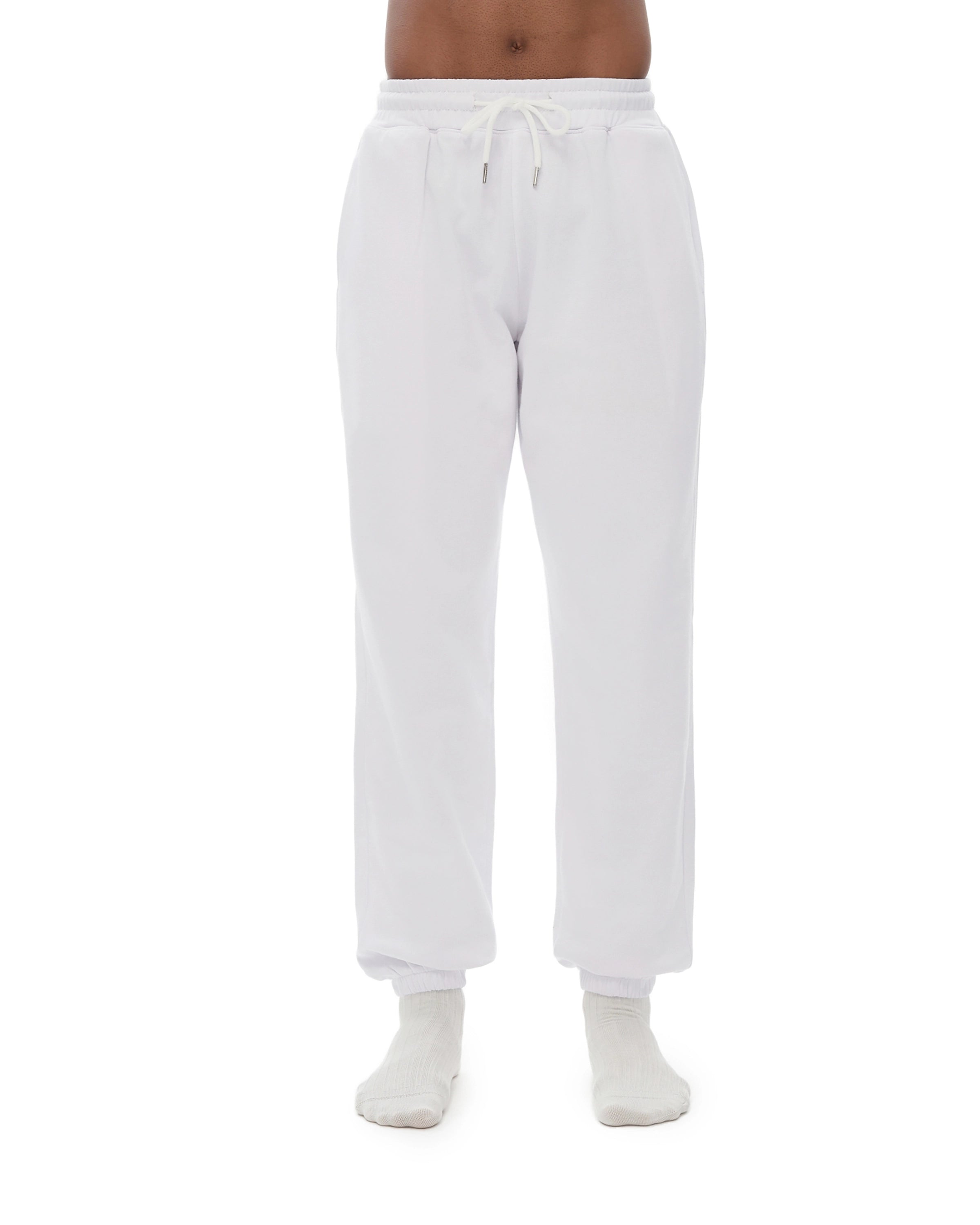 White Elastic Waist Cotton Joggers Front Look - Hanggerrz