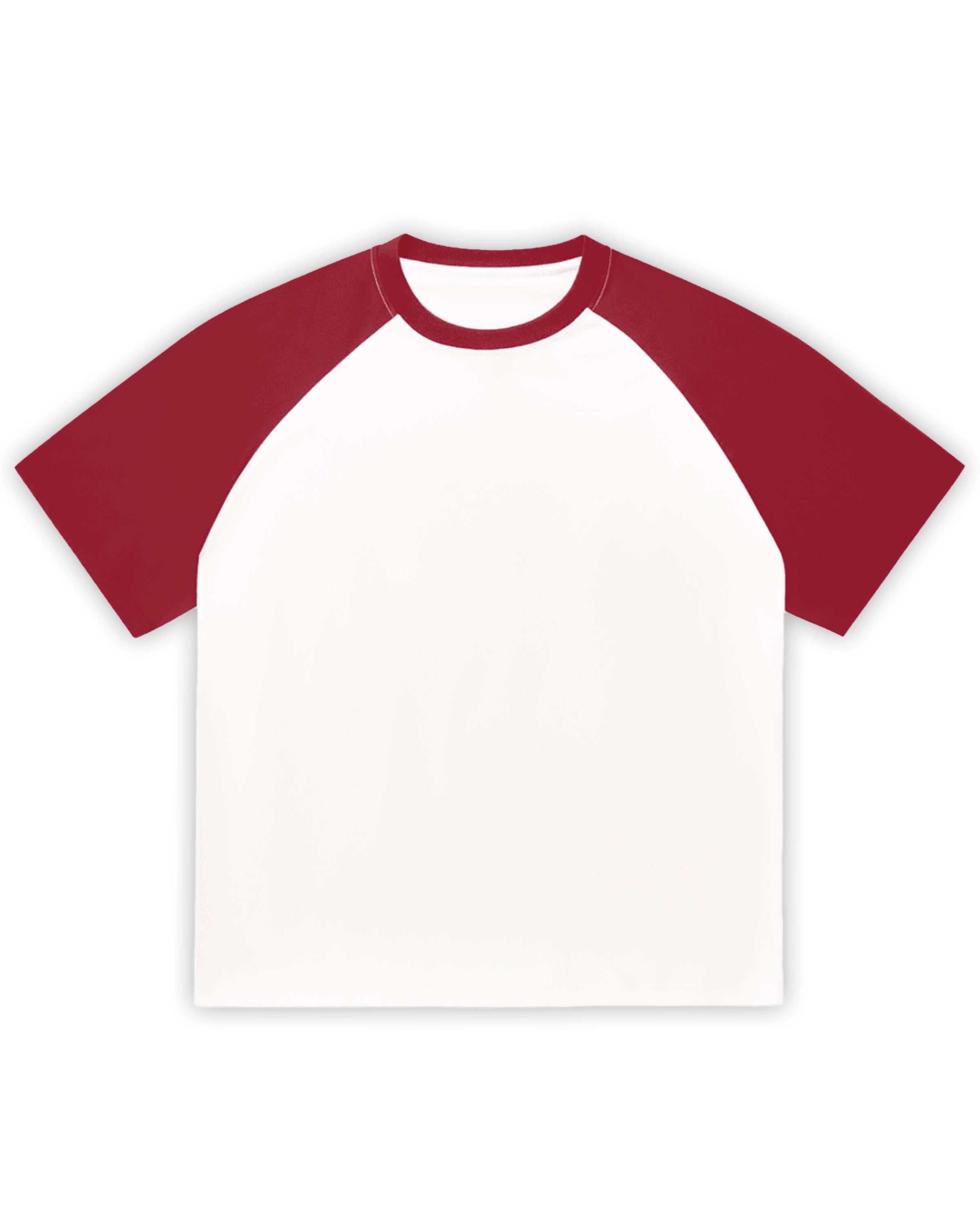 White with Burgundy Color-Blocked Raglan Sleeve T-shirt Front Mockup - Hanggerrz