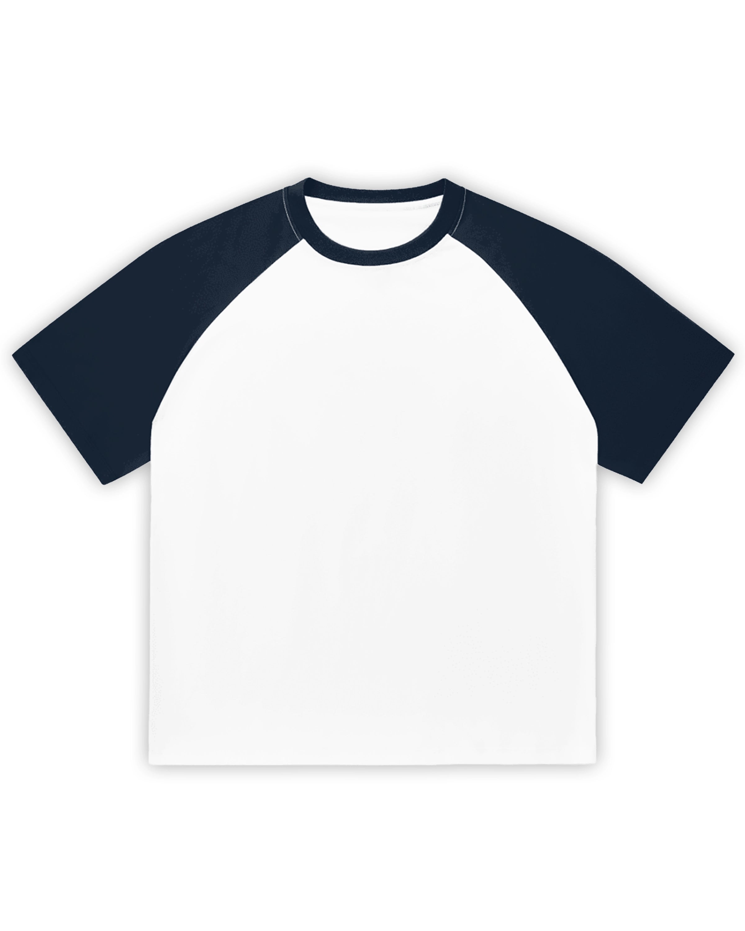 White with Navy Blue Color-Blocked Raglan Sleeve T-shirt Front Mockup - Hanggerrz