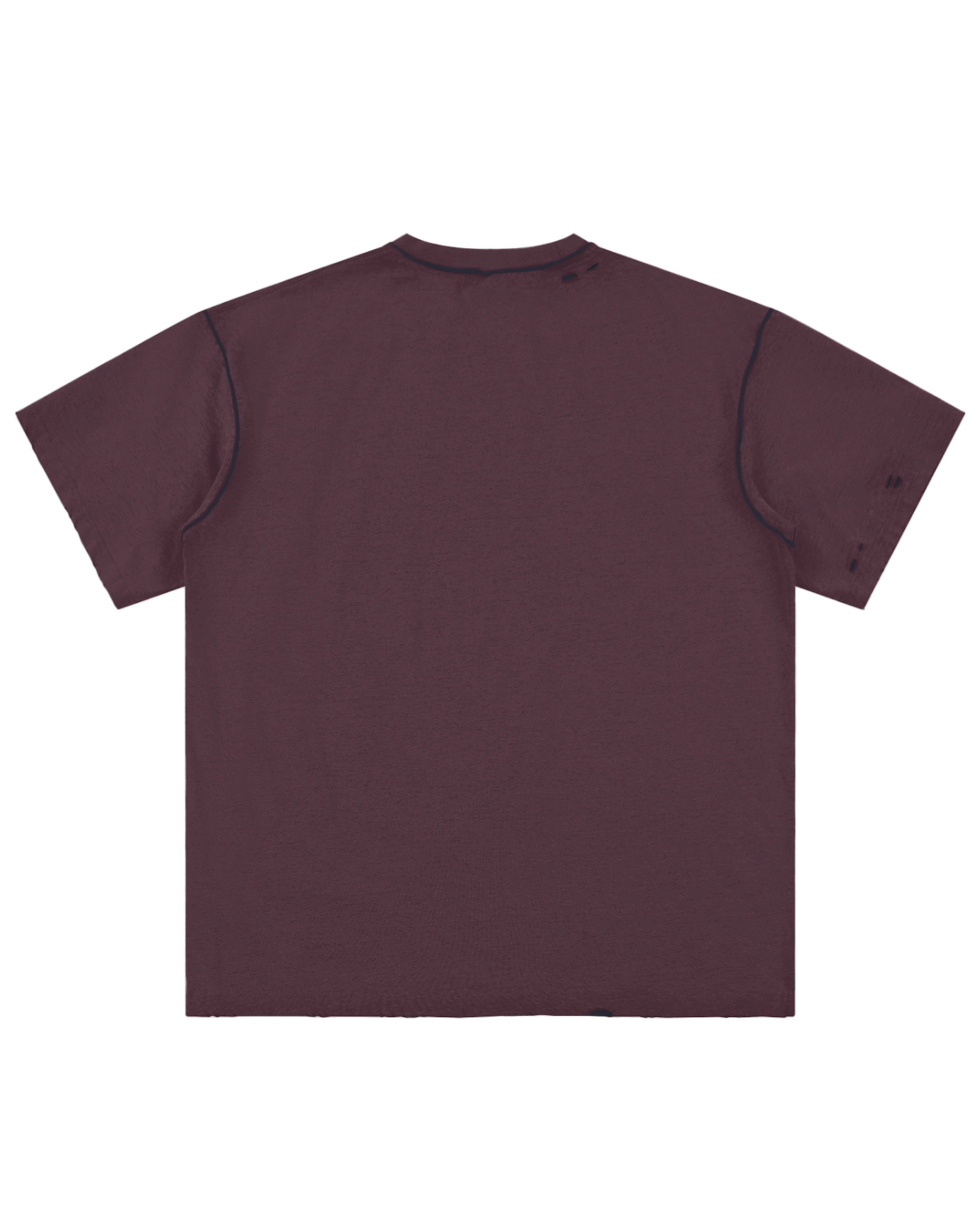Wine Red with Dark Blue Hand-frayed Reversible Streetwear T-shirt Back Mockup - Hanggerrz