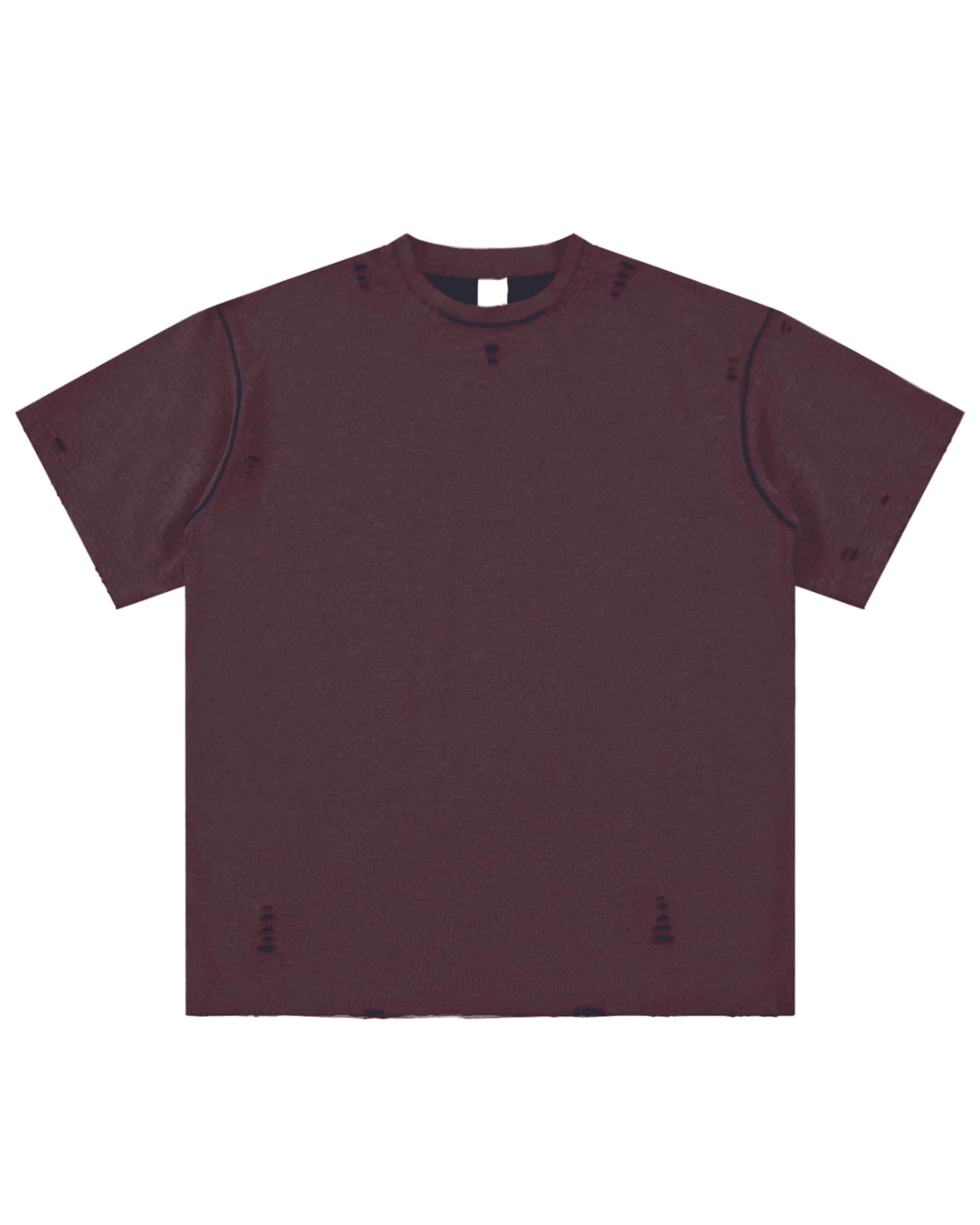 Wine Red with Dark Blue Hand-frayed Reversible Streetwear T-shirt Front Mockup - Hanggerrz