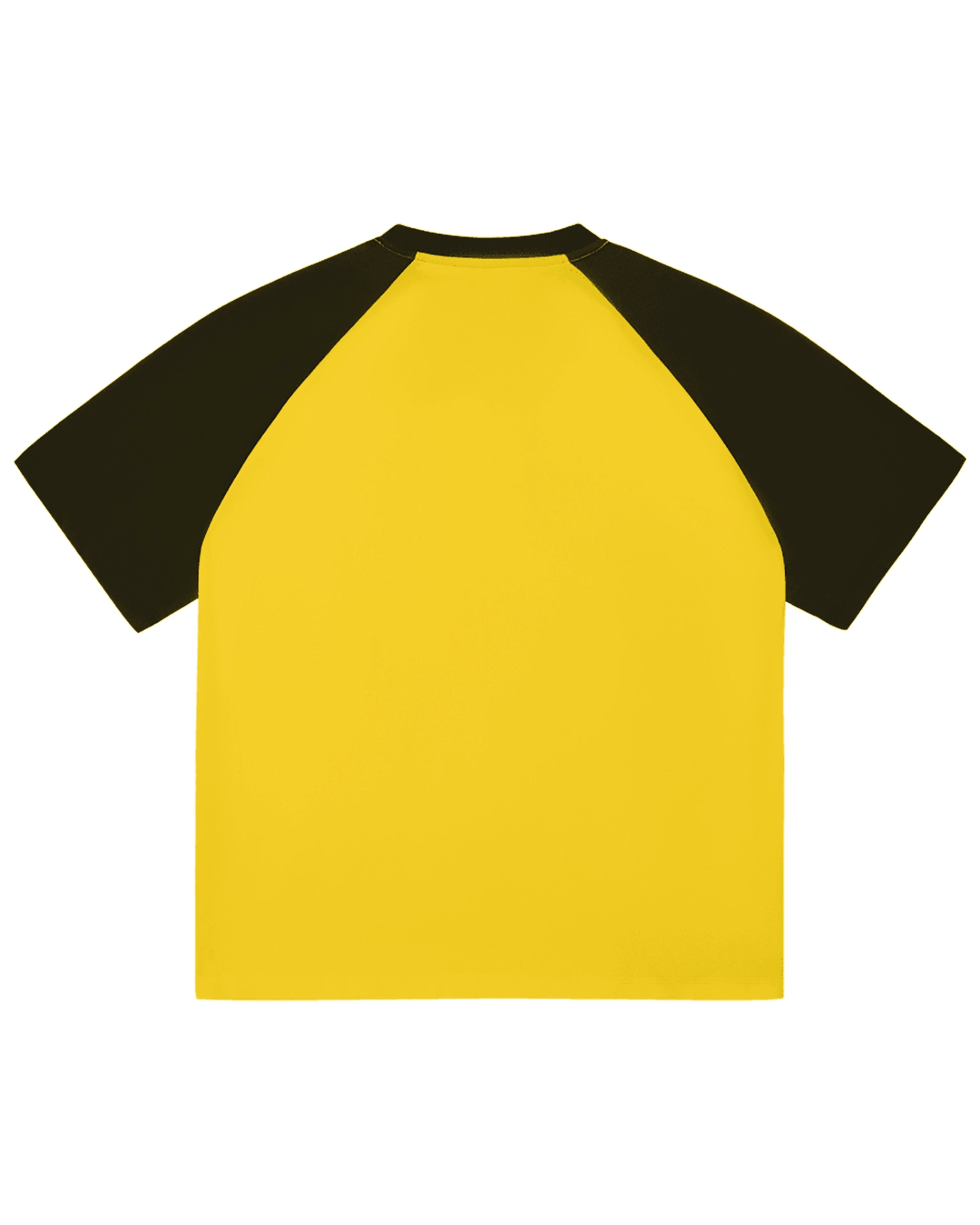 Yellow with Black Color-Blocked Raglan Sleeve T-shirt Back Mockup - Hanggerrz