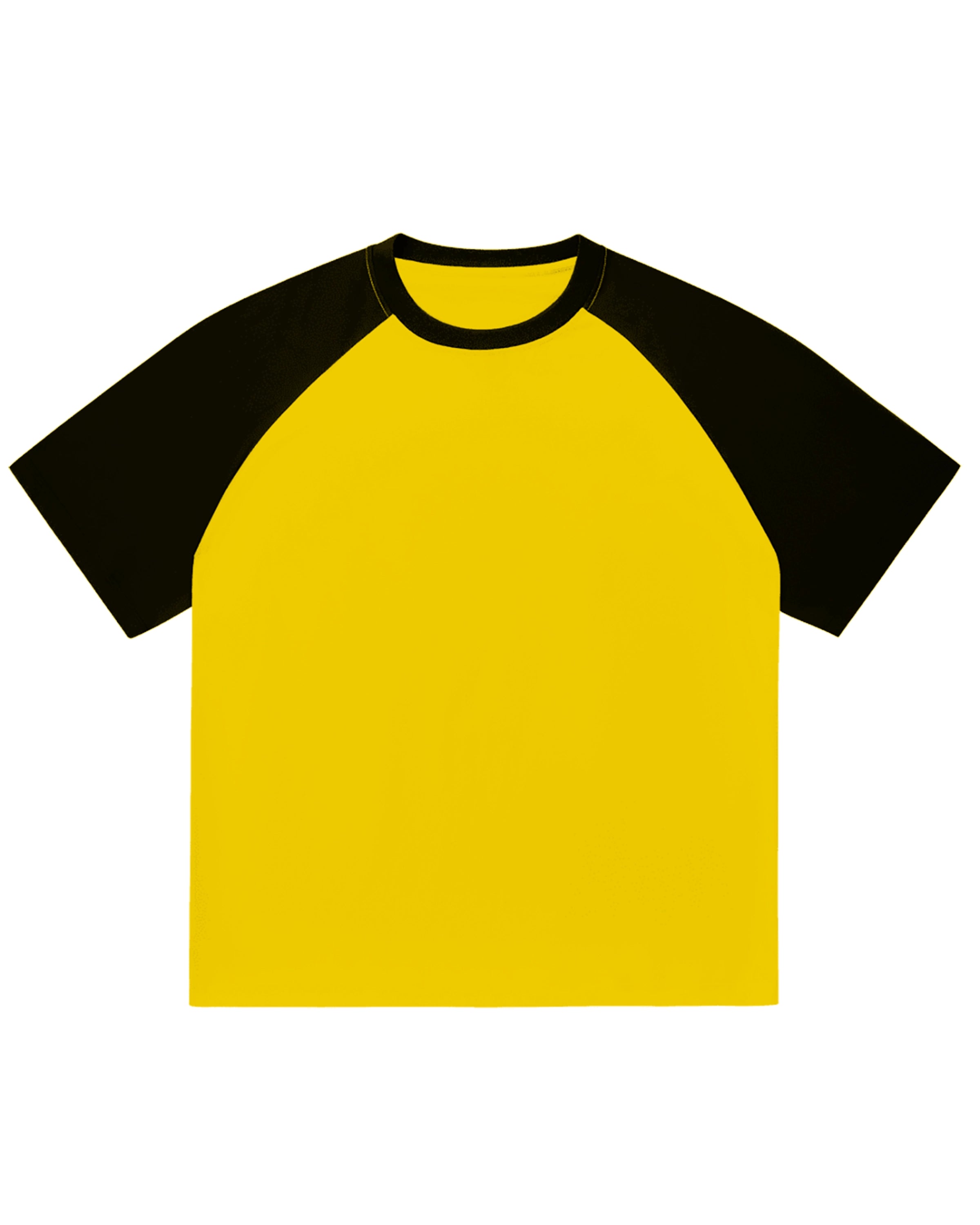 Yellow with Black Color-Blocked Raglan Sleeve T-shirt Front Mockup - Hanggerrz