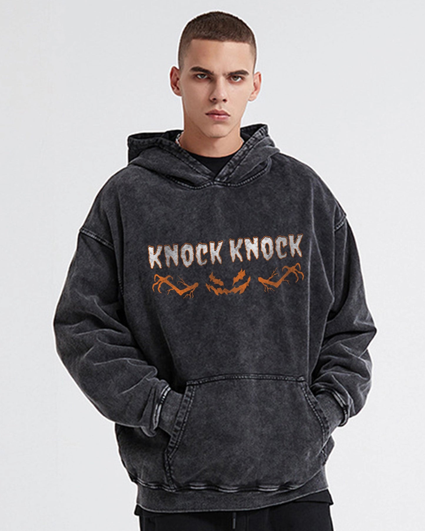 Knock Knock Acid Wash Oversize Hoodie - Hanggerrz